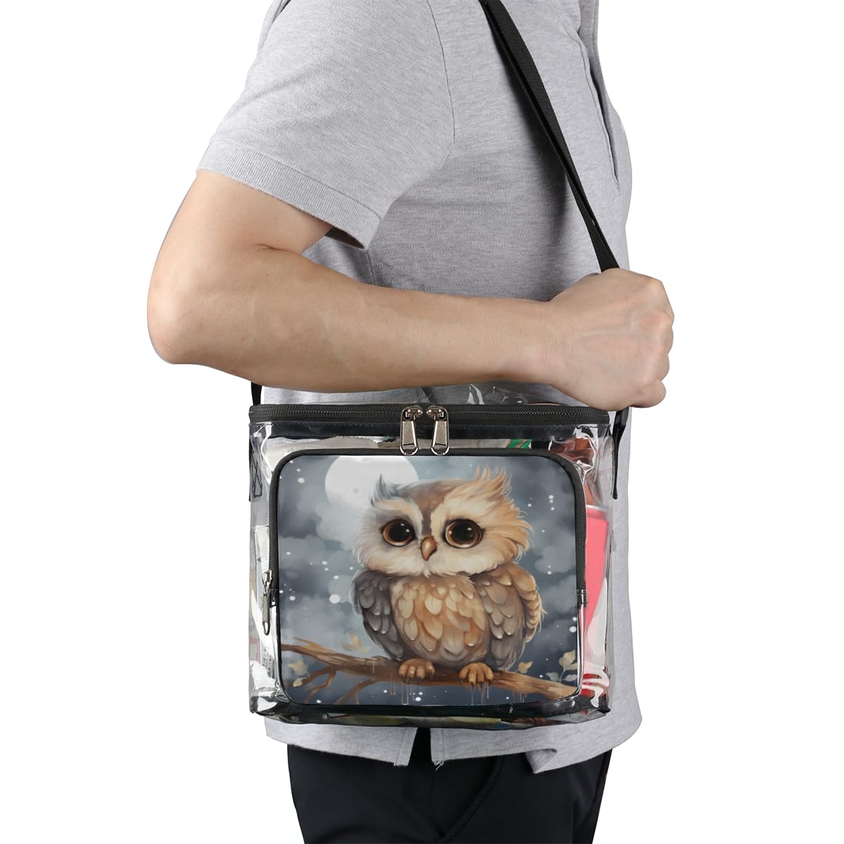GzLeyigou Clear Owl Tote Bag with Handles - Transparent Crossbody Shoulder Bag for Lunch, Travel & Outdoor Activities | Approved for Concerts, Sports Events & Stadiums | Perfect for Picnics, Shopping & Theme Parks