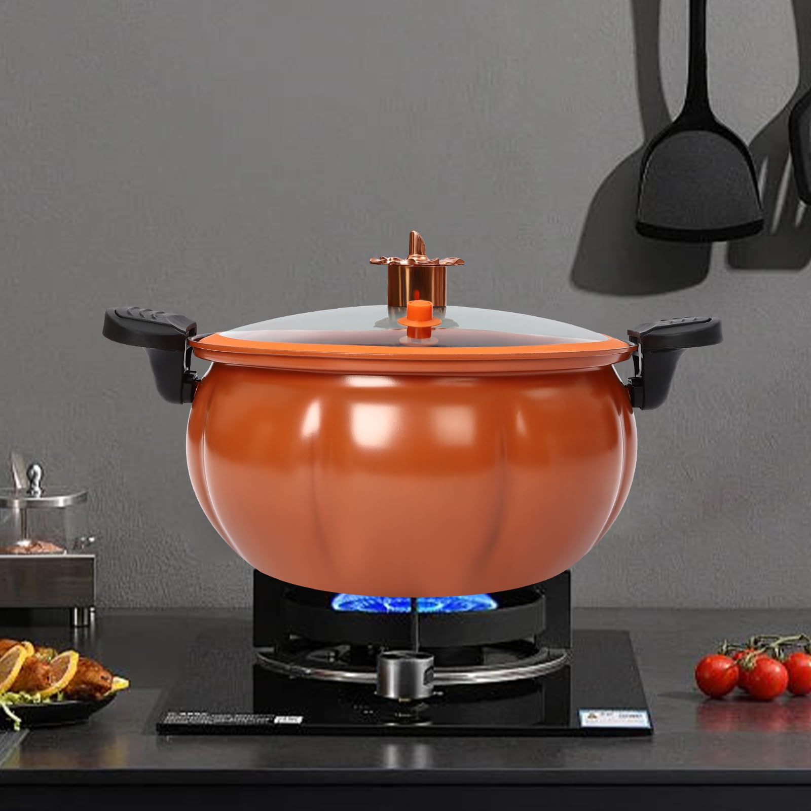 8L/2.11Gal Non-Stick Micro Pressure Cooker Pot - Mini Pumpkin Design Maifan Stone Cooking Pot for Home Kitchen | Perfect for Quick Meals, Stews & Healthy Cooking