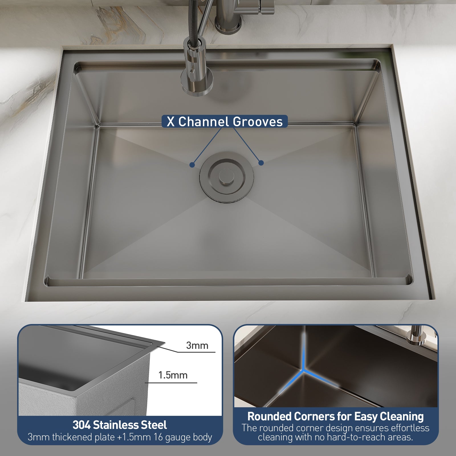 GARVEE 32 Inch Undermount Single Bowl Stainless Steel Kitchen Sink - Commercial Grade Utility Sink Basin with Accessories (32x19x10, Black) - Perfect for Laundry Room, Restaurant, or Home Kitchen Use