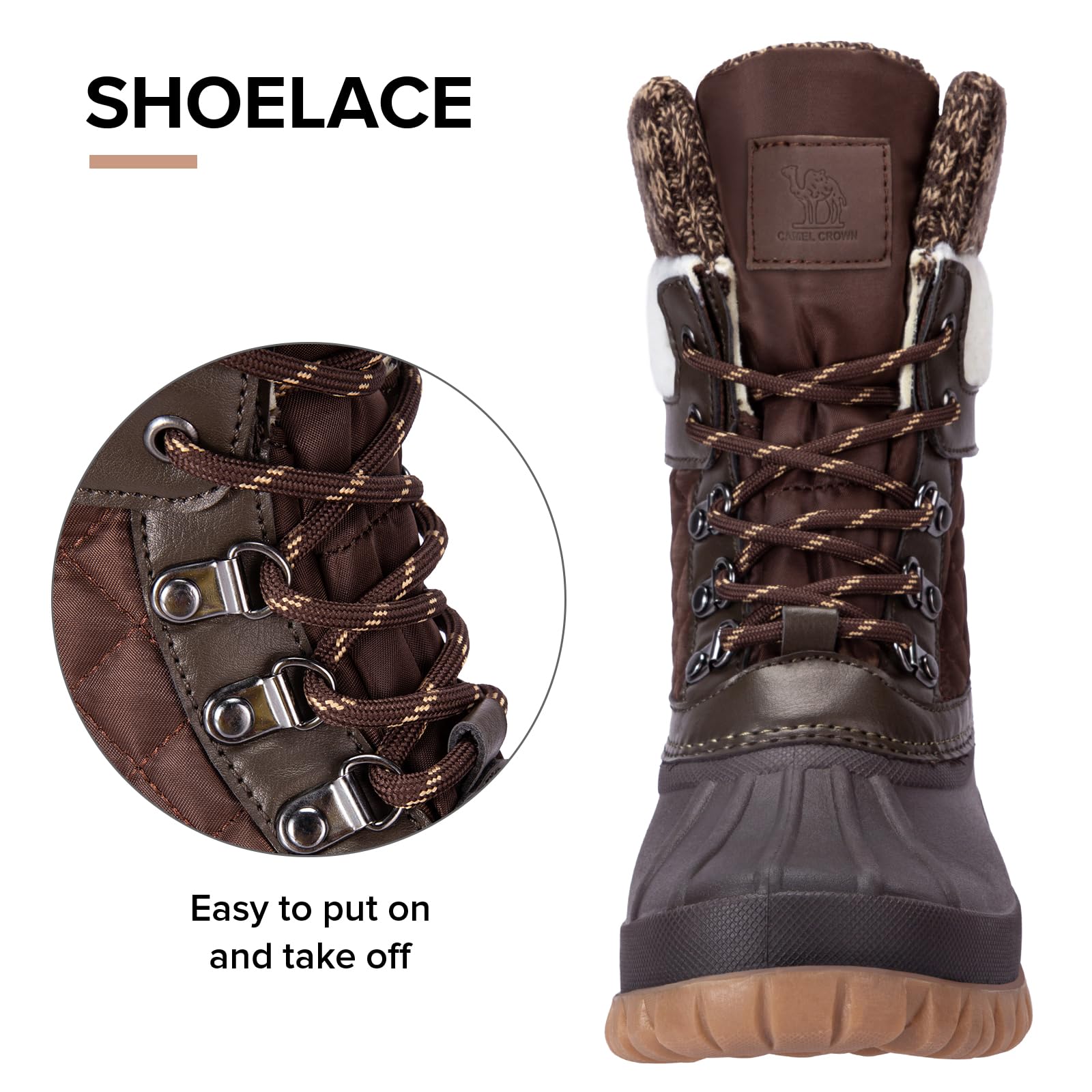 CAMEL CROWN Women's Winter Snow Boots - Waterproof Anti-Slip Fur Lined for Outdoor Hiking