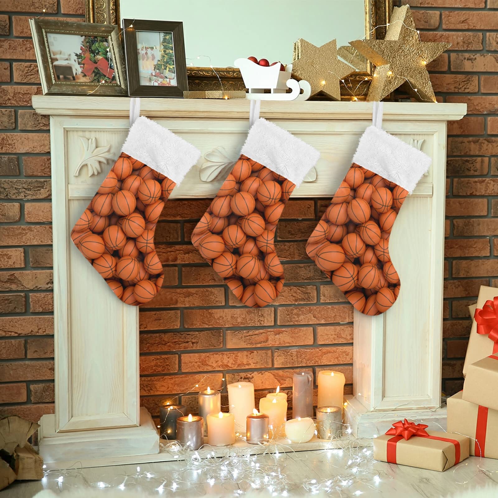 3D Orange Basketball Christmas Stockings - Personalized Large 18 Inch Xmas Stockings with Cute Snowflake Design for Holiday Decorations, Family Party & Christmas Gifts (2PCS) - Perfect for Fireplace Mantel, Tree Decor, and Festive Home Styling