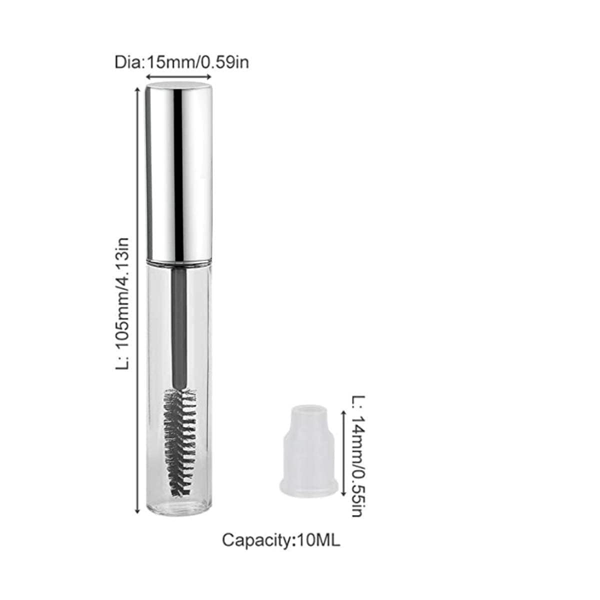 RAJry 2 Pack 10ml Empty Mascara Tubes with Wands - Refillable Eyelash Cream Containers with 2 Rubber Inserts (Silver) - Perfect for DIY Makeup, Travel & Salon Use