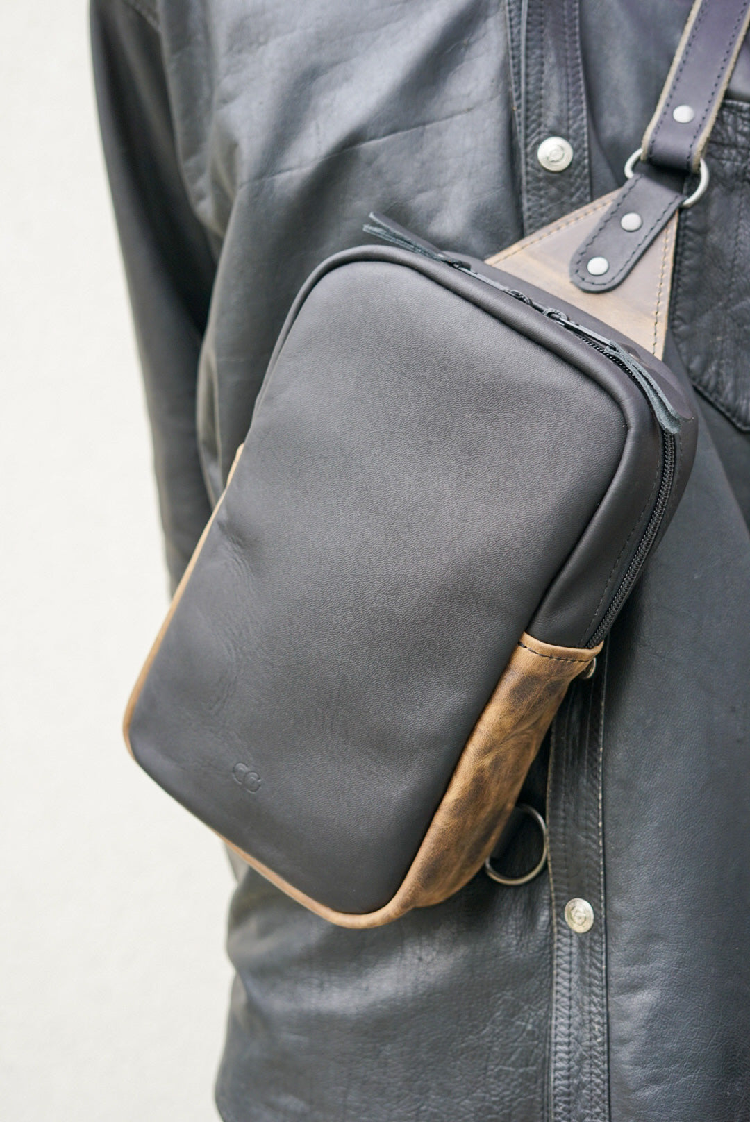 Two Tone Sling Bag - Flat Black & Hillbilly Sepia Accents - Crossbody Bag for Men & Women - Perfect for Travel, Hiking & Everyday Use