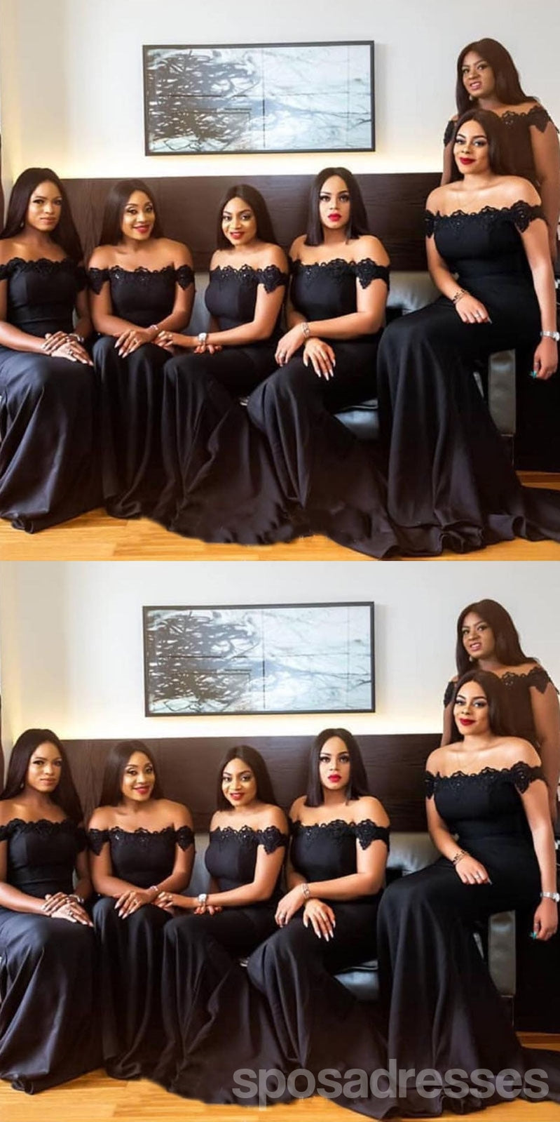 Elegant Black Mermaid Off Shoulder Long Bridesmaid Dresses for Wedding Party - WG1605 | Perfect for Formal Events, Prom, Evening Gala & Special Occasions