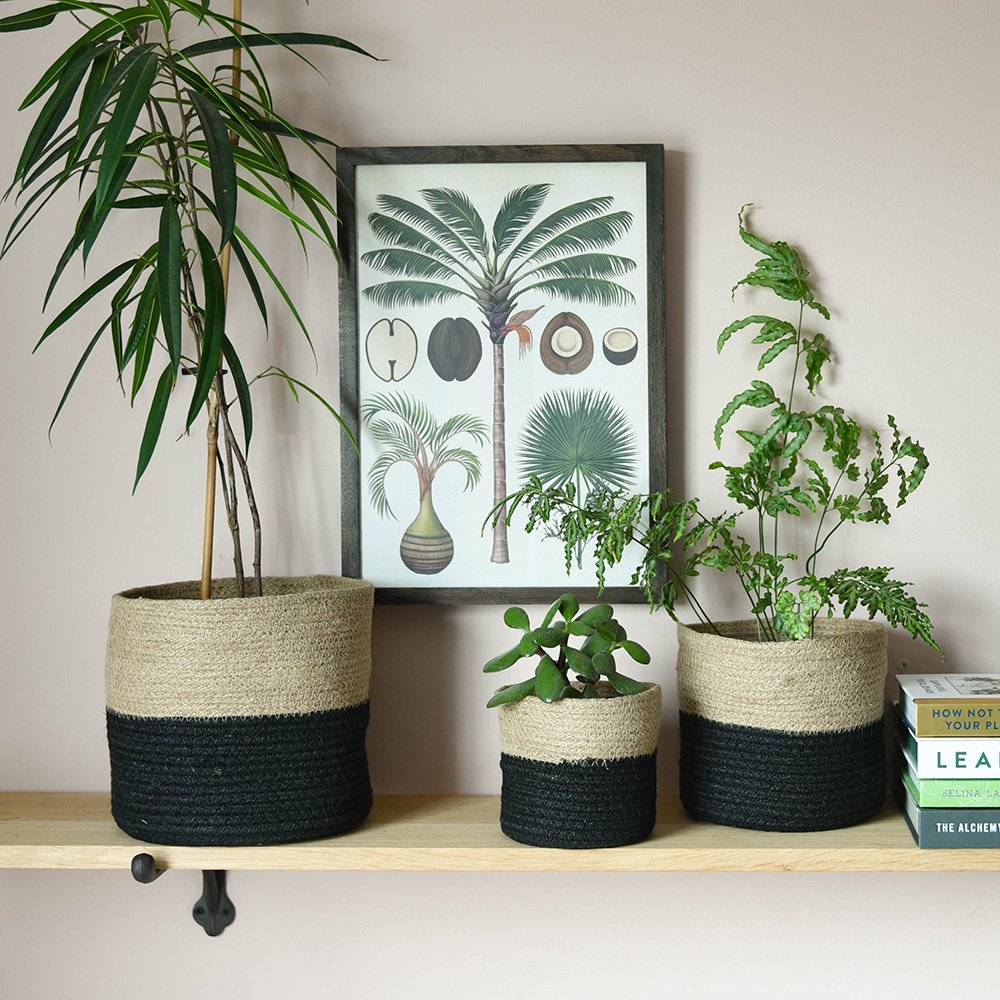 Natural Jute Plant Pots with Black Band - Set of 3 Eco-Friendly Planters for Indoor Plants, Succulents & Home Decor | Perfect for Living Room, Office & Garden
