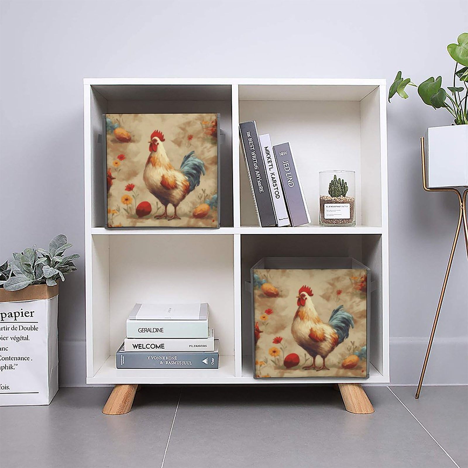 2-Pack Printed Chicken Art Storage Baskets & Bins - Decorative Home Organization Containers for Bedroom, Bathroom, and Closet Storage