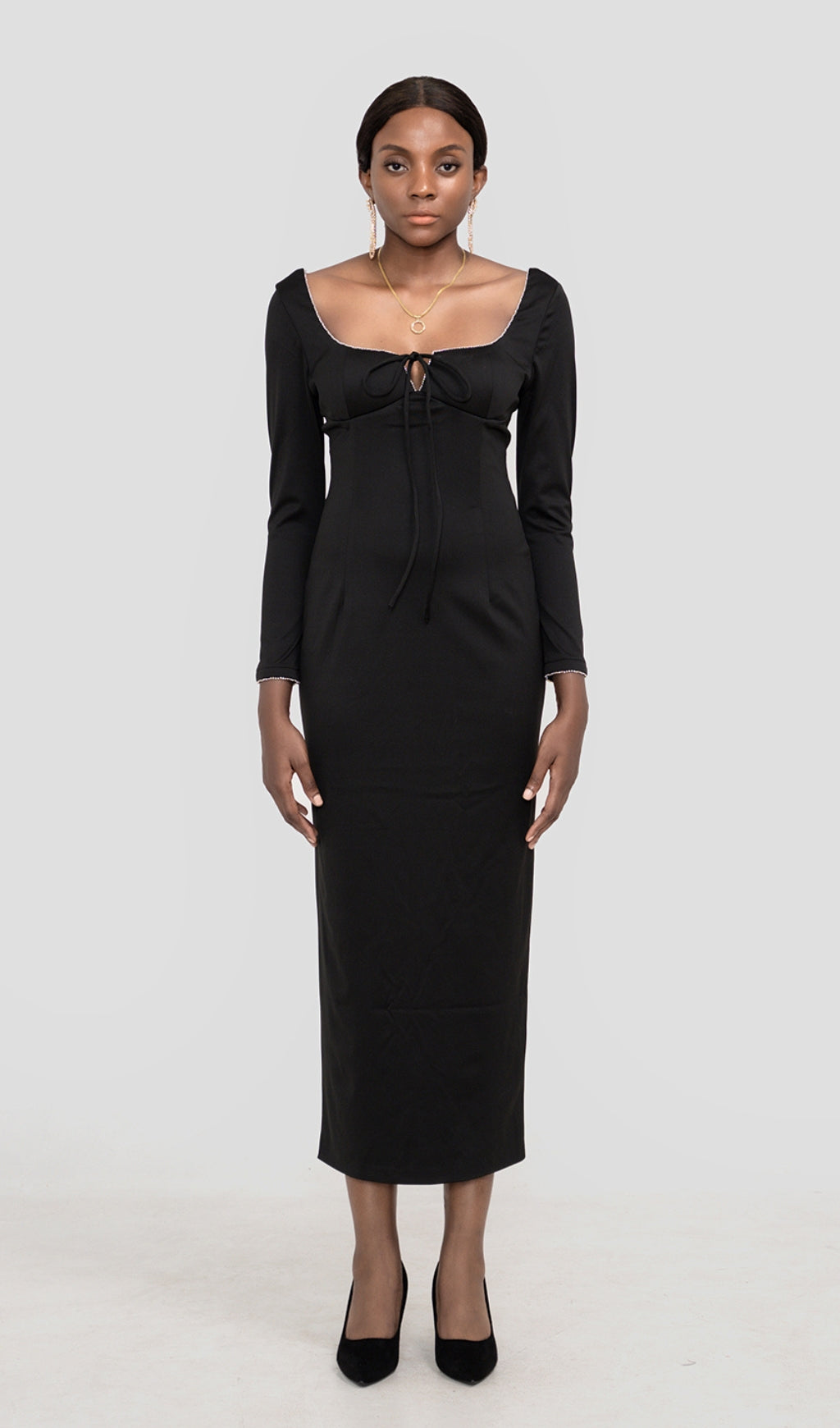 Elegant Black Crystal Embellished Maxi Dress for Women | Formal Evening Gown for Parties, Weddings & Special Occasions