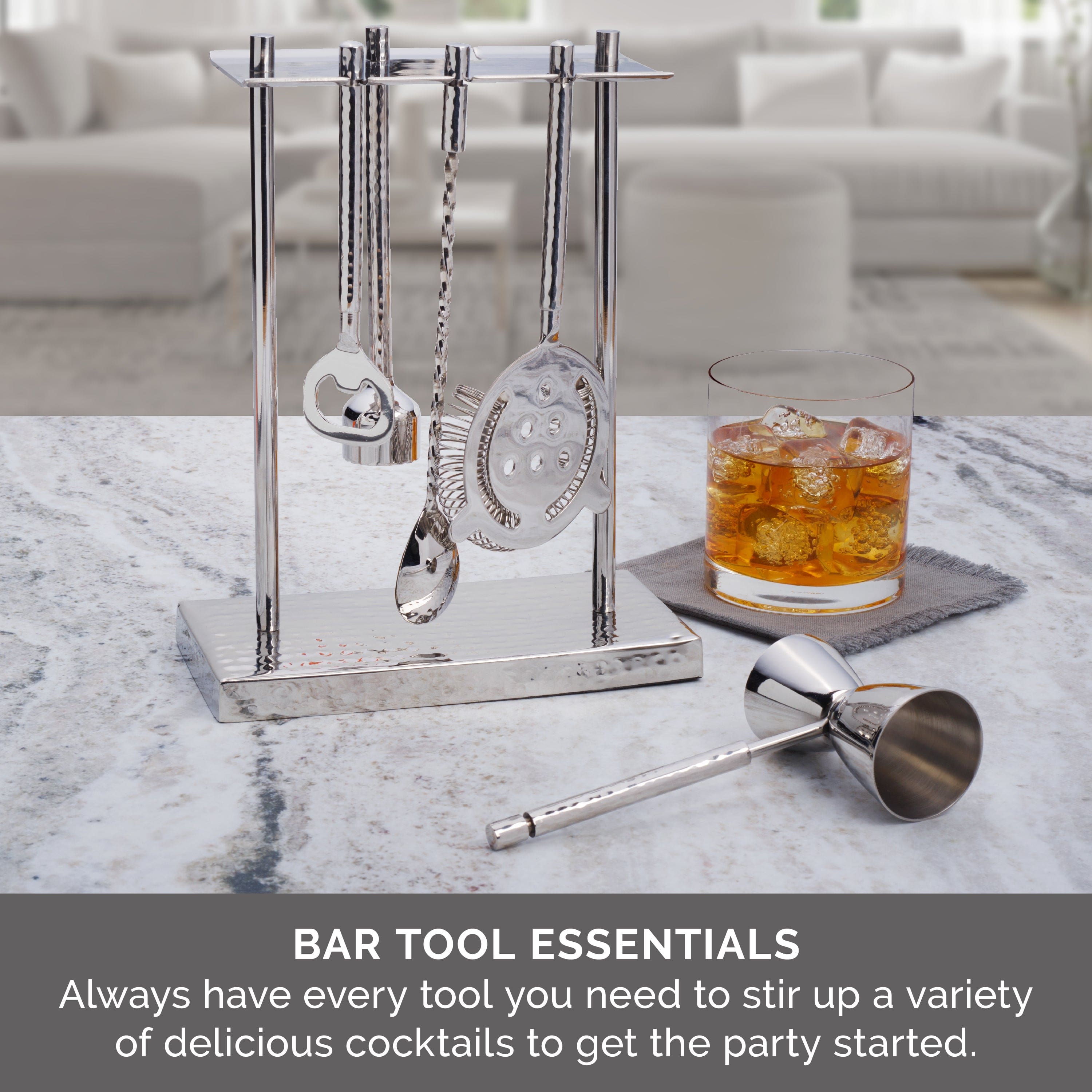 Premium Hammered 6-Piece Bar Tool Set - Stainless Steel Cocktail Mixing Kit with Jigger, Shaker & Strainer - Perfect for Home Bars, Cocktail Parties & Professional Bartenders