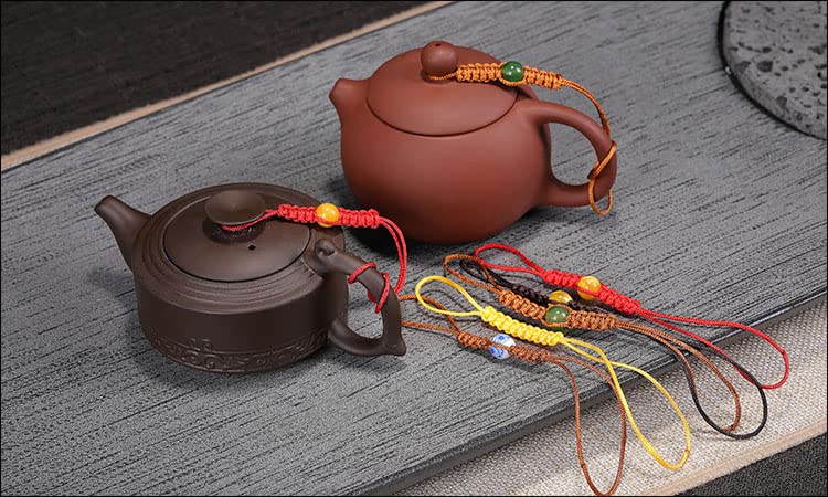 8-Piece Hand-Woven Teapot Rope Set - Traditional Kung Fu Tea Ceremony Accessories with Porcelain Beads - Ceramic Teapot & Cup Cover Ropes for Chinese Tea Culture Enthusiasts (Perfect for Gongfu Tea Ceremonies, Tea Parties & Home Decor)