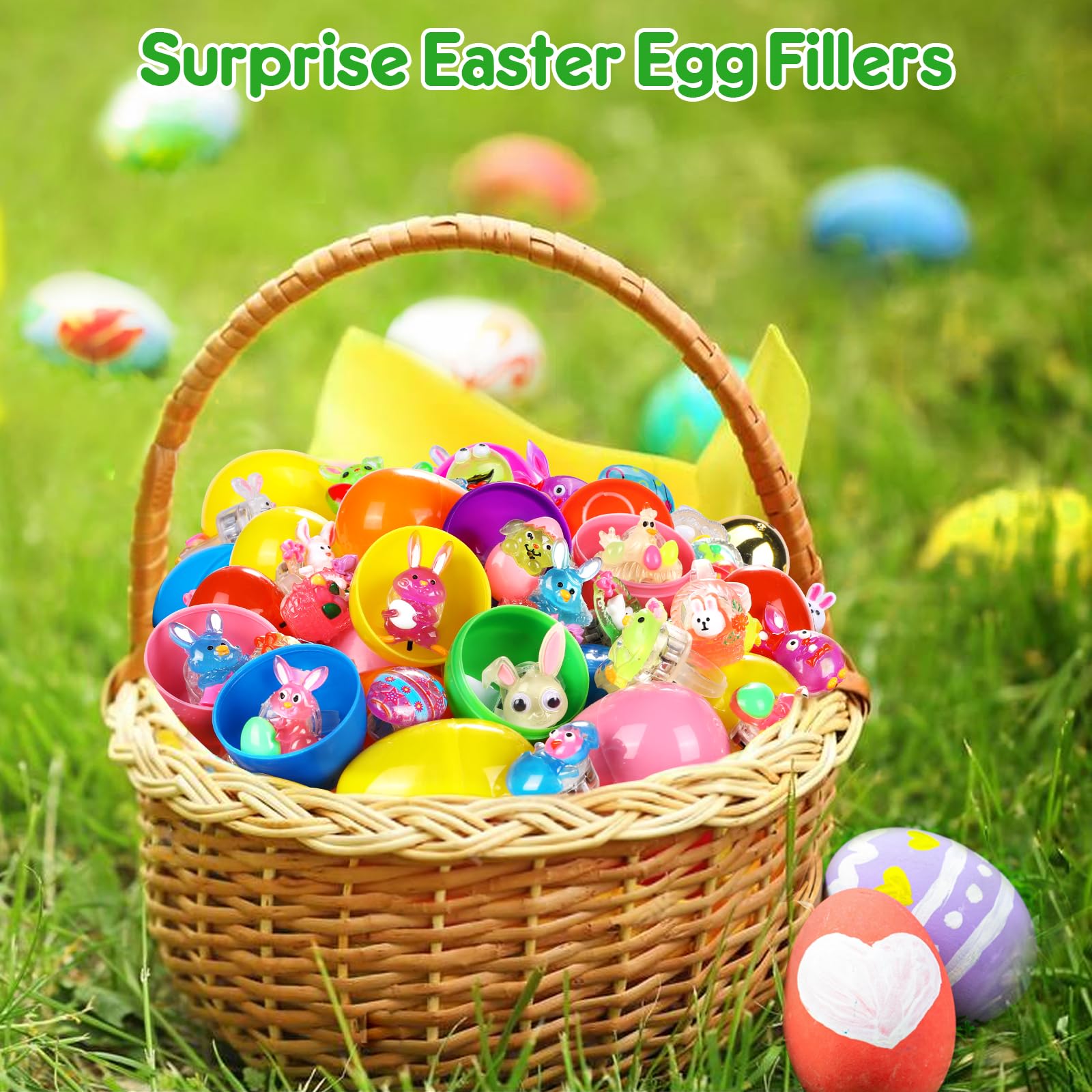 50Pcs Glow in The Dark Finger Light Up Rings - Easter Egg Fillers, Easter Basket Stuffers, Party Favors for Kids - Fun Easter Gifts for Boys & Girls - Perfect for Easter Egg Hunts, Birthday Parties & Nighttime Play