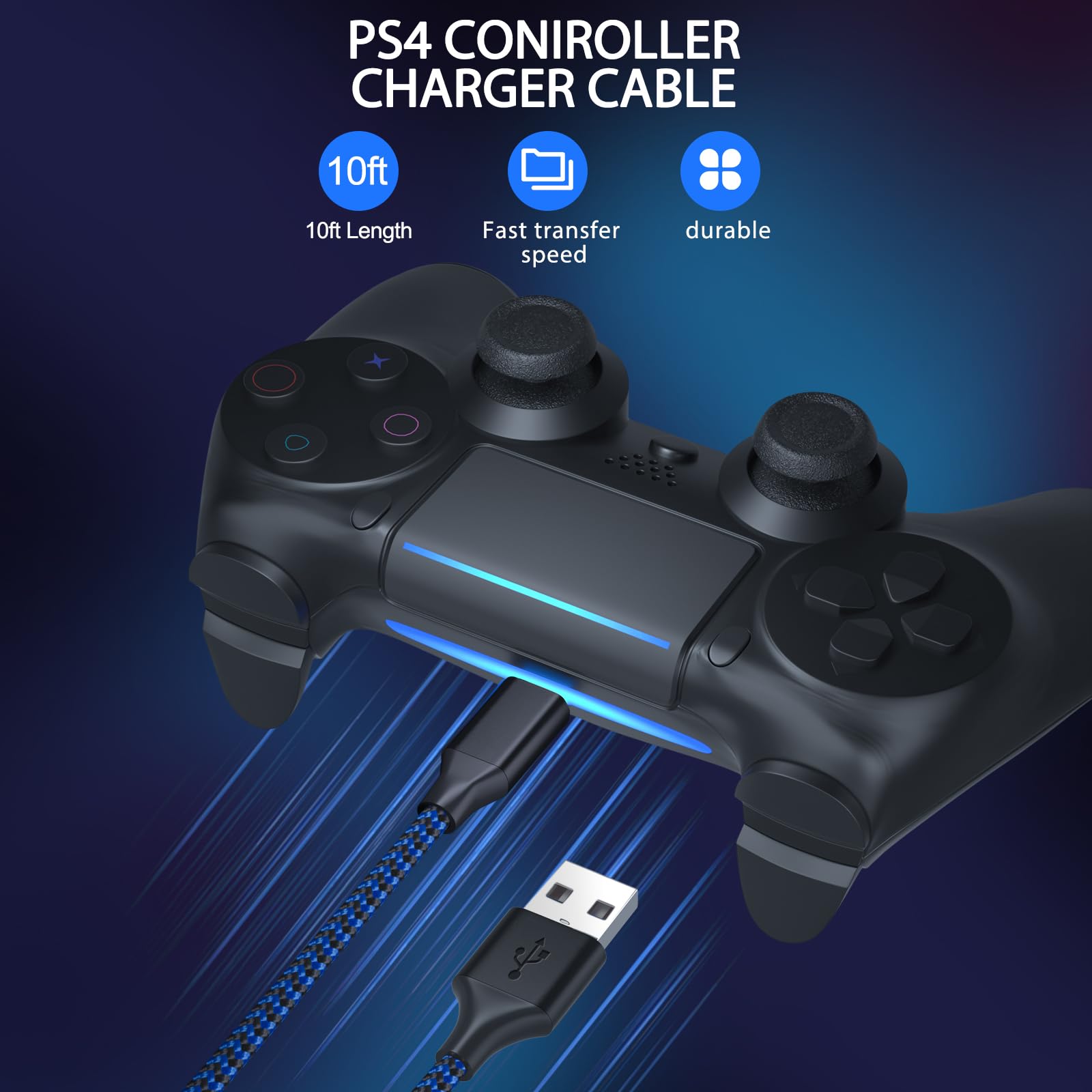 3-Pack 10FT Nylon Braided Micro USB Charging Cable for PS4, Xbox One Controller, Dualshock 4 - Fast Charging & Data Sync Cord for PS4 Slim/Pro, Xbox One S/X - Perfect for Gaming, Streaming & Long Play Sessions