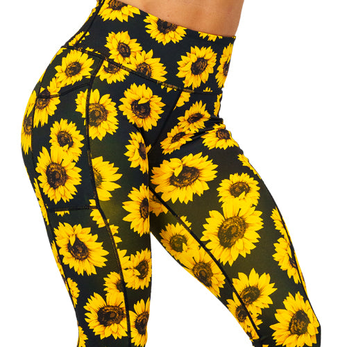 Sunflower Print High Waist Yoga Leggings for Women - Comfortable Workout Pants for Running, Gym & Lounge Wear