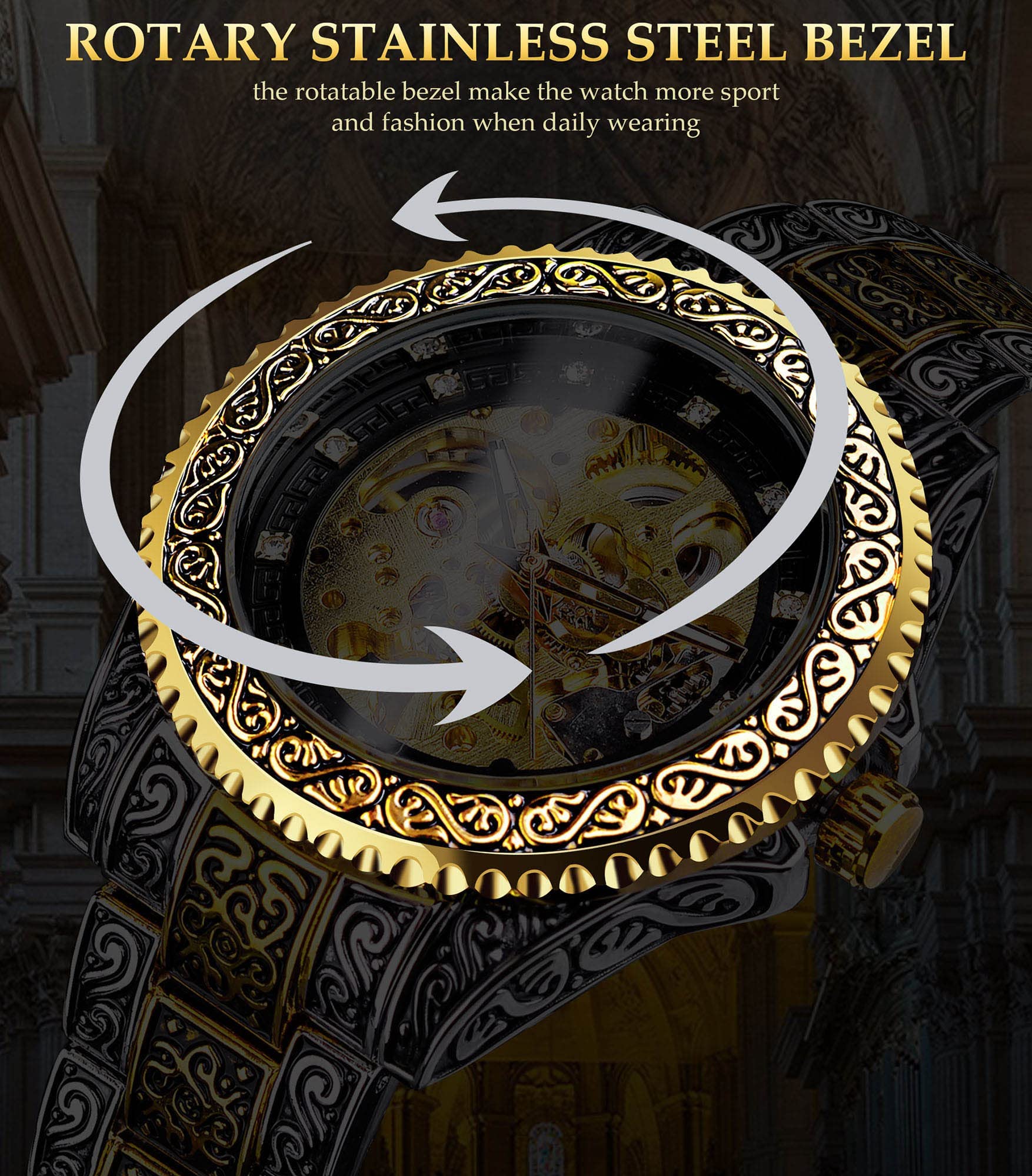 Luxury Men's Engraved Skeleton Watch - Stainless Steel Band with Unique Tattoo Pattern & Luminous Automatic Movement | Perfect for Formal Events, Business Meetings & Stylish Everyday Wear