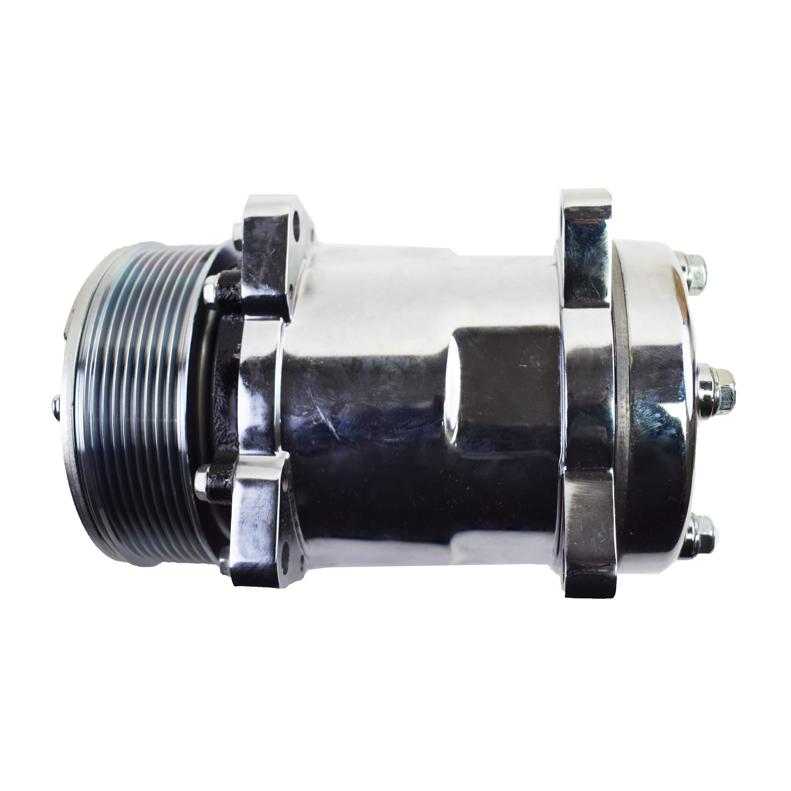 Sanden 508 Style Silver Clutch Serpentine 7 Groove Universal AC Compressor - High Performance Chrome Finish for Car & Truck Air Conditioning Systems - Perfect for Automotive Repair & AC System Upgrades