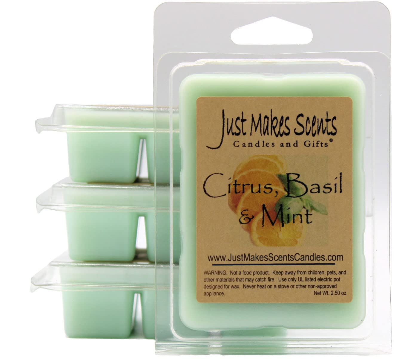 4 Pack - Citrus, Basil & Mint Scented Wax Melts | Cool Clean Fragrance Scent Cubes for Wax Warmers | Hand Poured in USA by Just Makes Scents Candles & Gifts | Perfect for Home, Office & Spa Relaxation