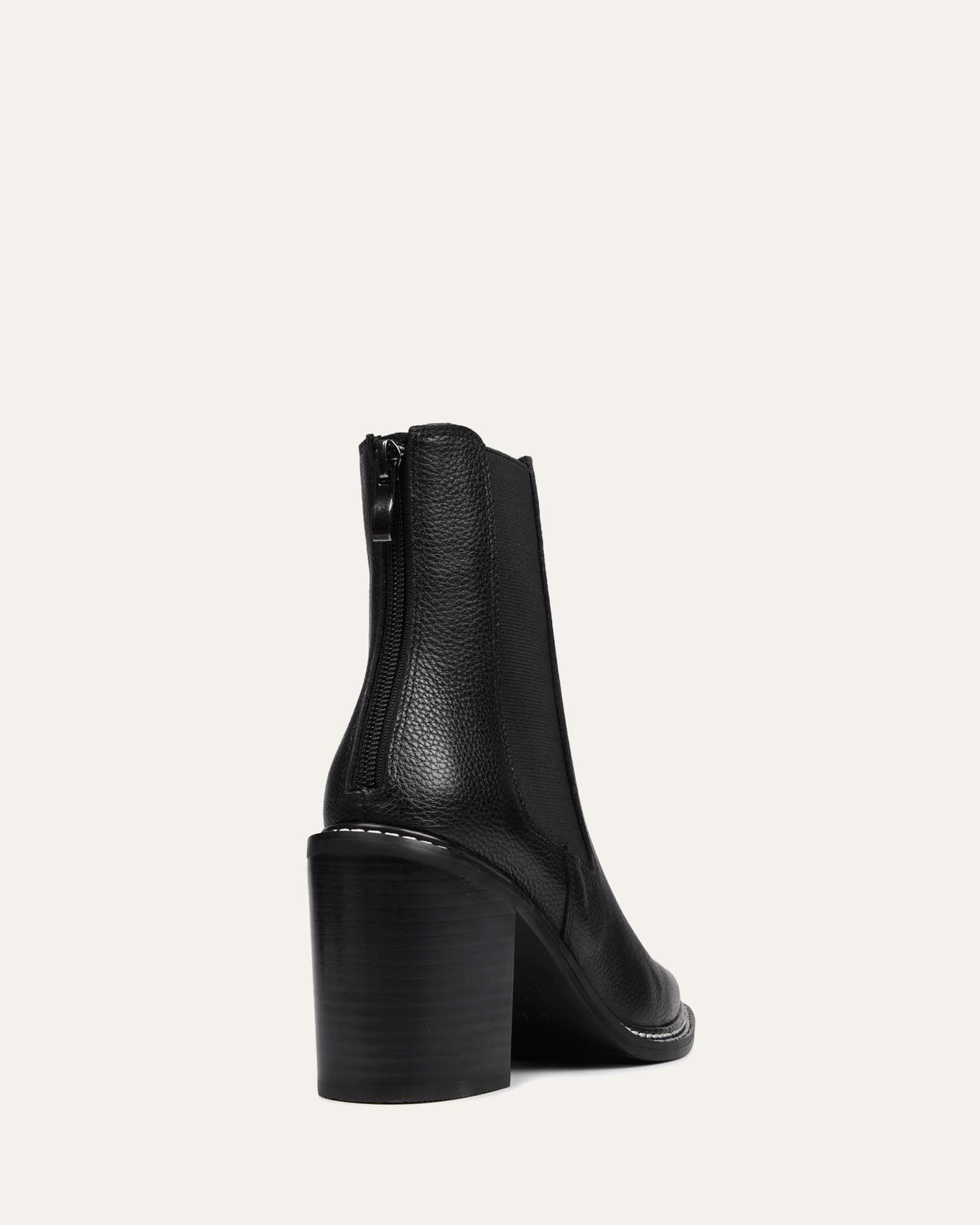 Luxury Black Leather High Ankle Boots for Women - Fashionable Winter & Fall Booties for Casual Outfits, Office Wear, and Night Out