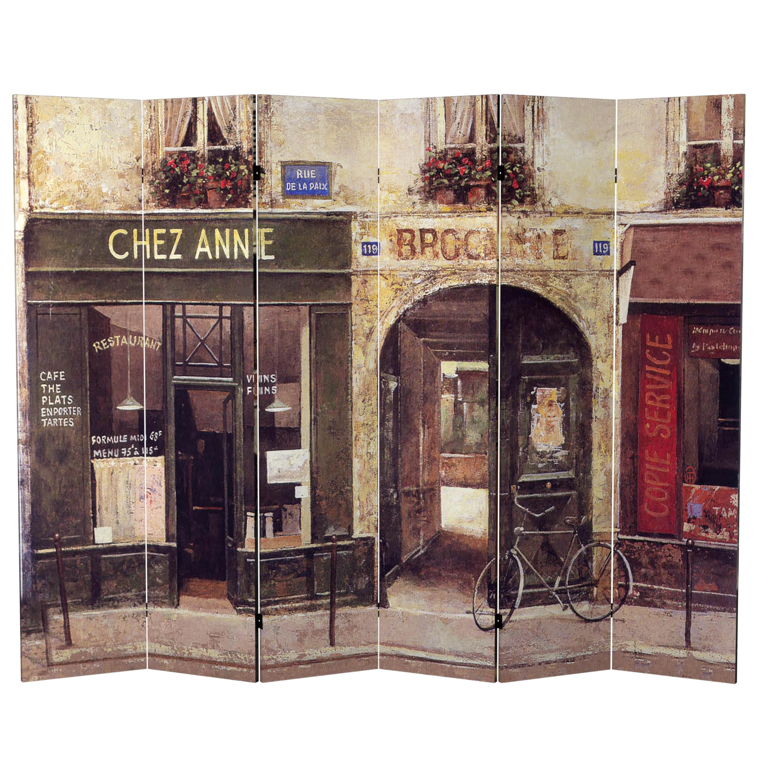 6 ft. Tall Double-Sided Red Lantern French Cafe Canvas Room Divider - 6 Panel Folding Privacy Screen for Home, Office & Wedding Decor