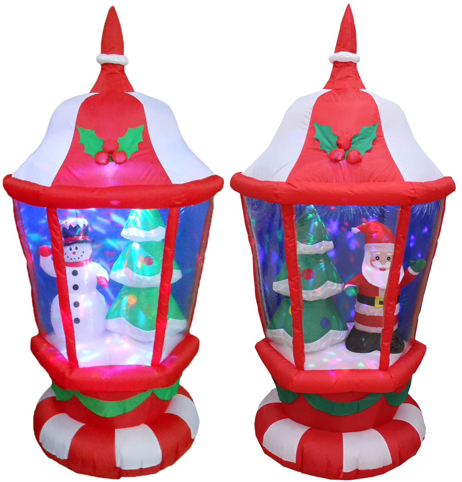 6ft Christmas Inflatable Lantern Decorations Set - Snowman & Tree + Santa & Tree LED Lighted Outdoor Decor for Holiday Parties, Yard, Garden, and Home