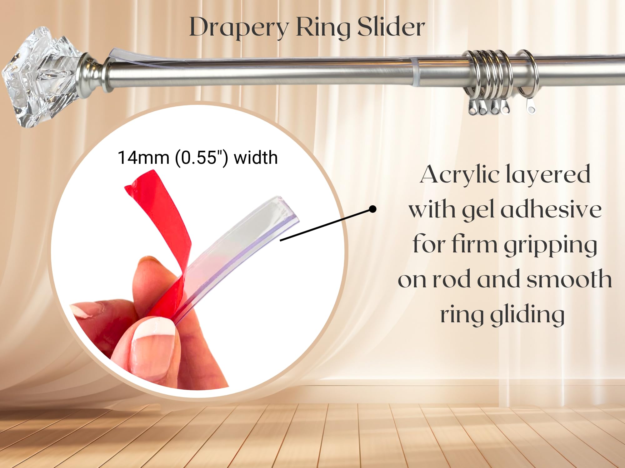 13 ft Clear Drapery Ring Sliders - Smooth Gliding Shower Curtain Rings for Effortless Operation, Prevents Snags & Noise - Perfect for Bathrooms, Bedrooms, and Home Decor (13 Feet)