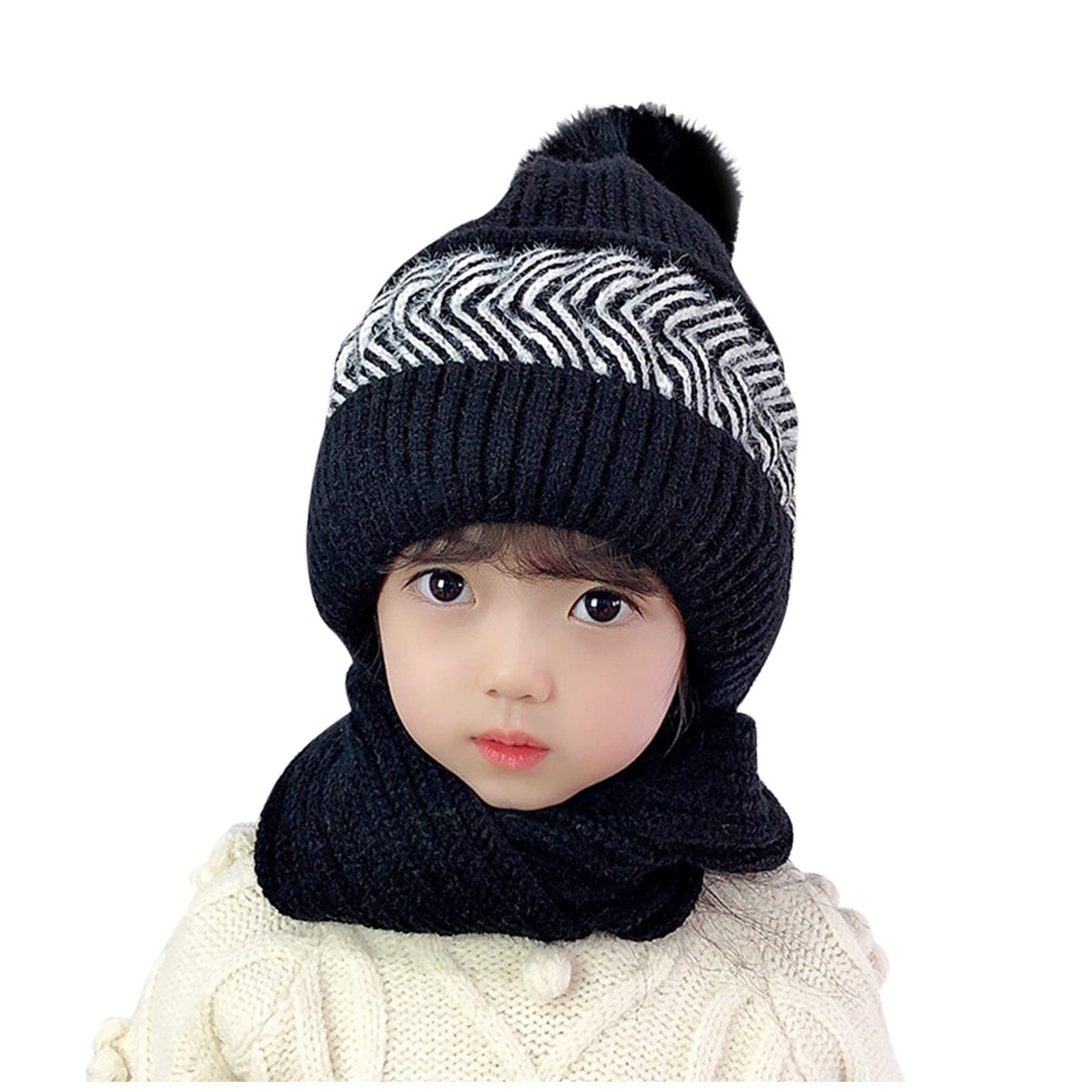 Warm Knitted Winter Hat for Kids & Men - Fleece Lined Coif Hood Scarf - Fun & Stylish Cold Weather Beanie for Outdoor Activities, Skiing, and Snow Play