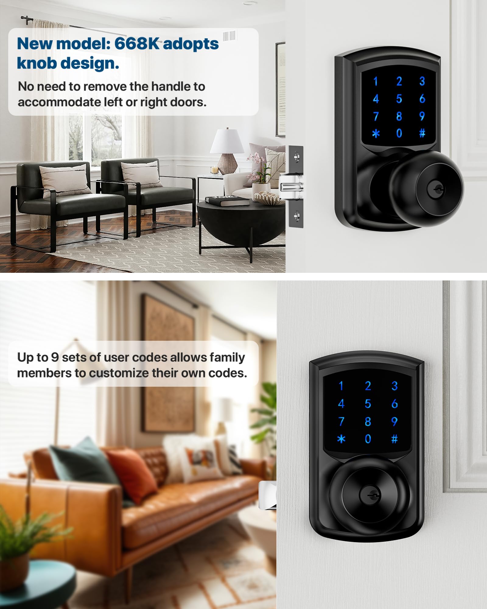 HIDALIFE Smart Keyless Entry Door Lock - Touchscreen Keypad with Anti-Peep Password, Auto-Lock & Easy Installation - Matte Black Digital Door Handle for Home, Office & Apartment Security (Perfect for Front Door Access Control & Vacation Rental Properties)