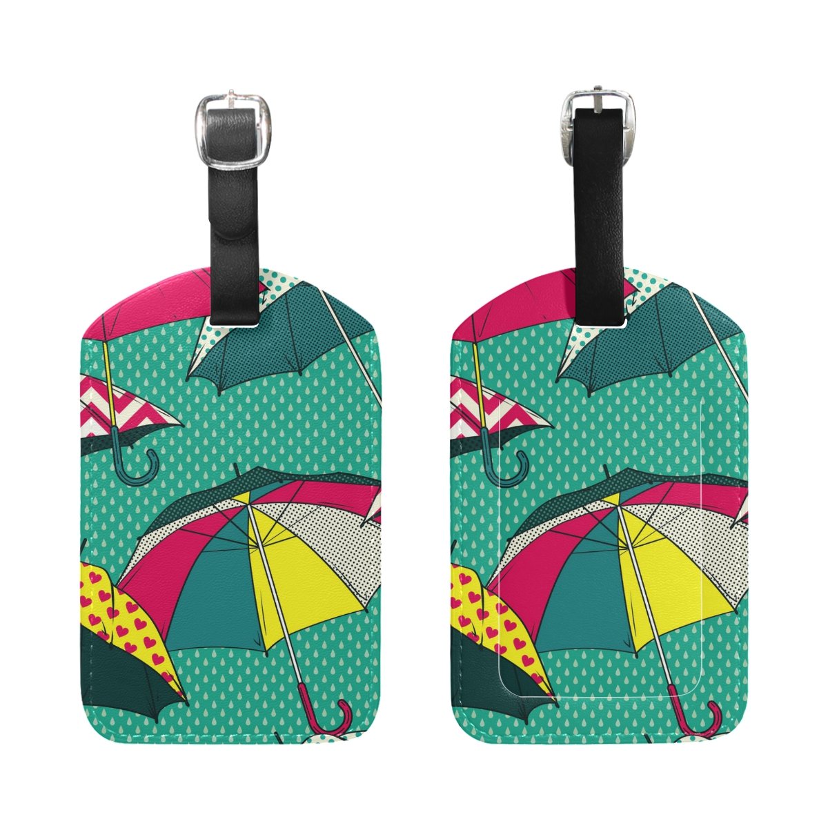 Vintage Comic Umbrella Luggage Tag - PU Leather Travel Suitcase ID Tag, Waterproof Baggage Label for Airlines (Perfect for Travel, Business Trips & Vacation)
