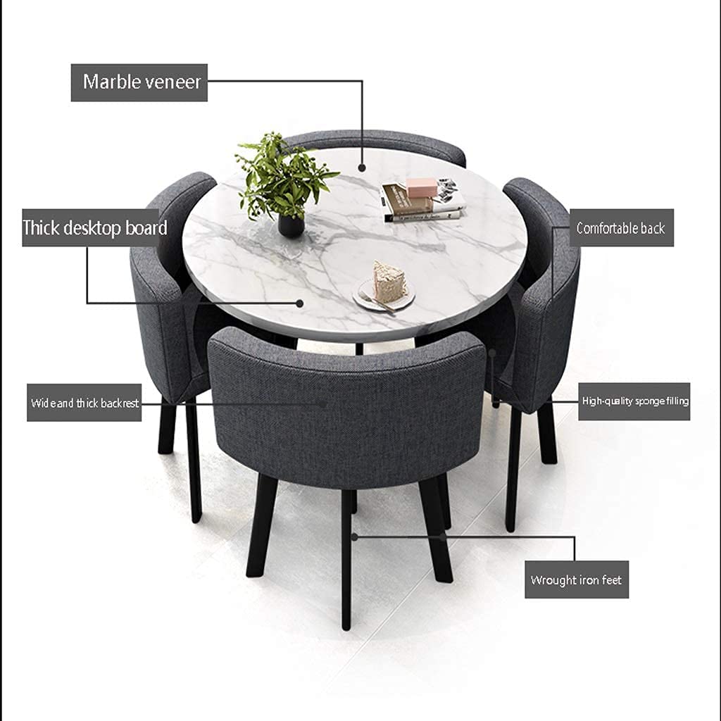 Round Marble Dining Table and 4 Chairs Set - Modern Coffee Table & Chair Combo for Balcony, Living Room, Kitchen | Perfect for Small Space Dining, Breakfast Nook, Apartment Decor & Entertaining Guests