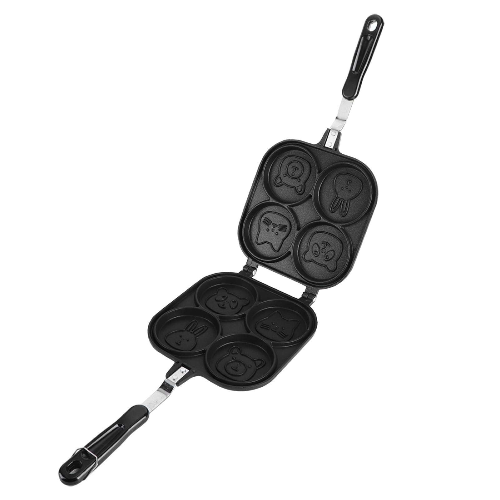 Non-Stick 4-Hole Pancake Pan & Waffle Maker - Double-Sided Cooking with Heat-Resistant Phenolic Handle - Perfect for Gas Stove Breakfast, Brunch, and Family Snack Time