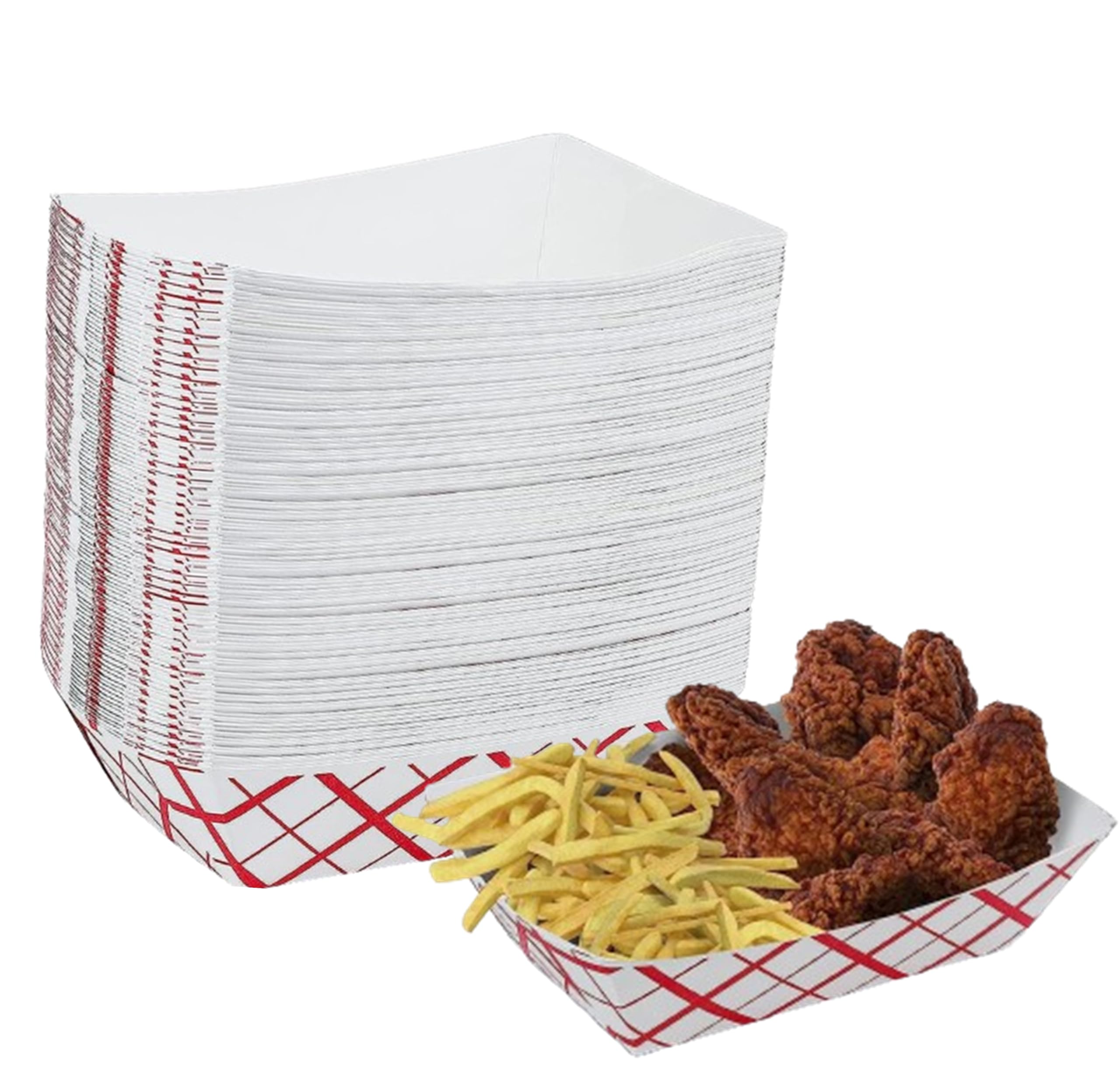 Mr Miracle Extra Large (5LB) Red & White Checkered Paper Food Trays - 100 Pack Disposable & Recyclable Serving Boats for Condiments, Snacks & Concession Food | Grease Resistant | Perfect for Parties, Picnics & Food Service Businesses