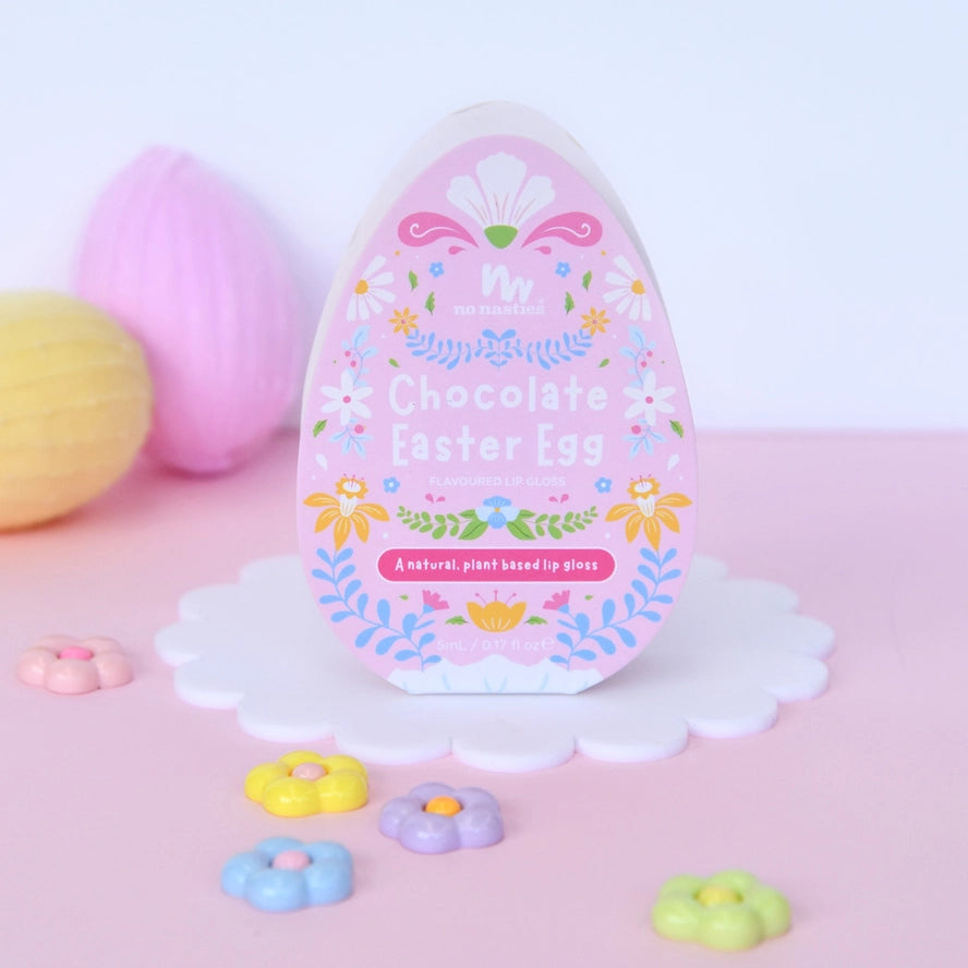 Easter Egg Surprise Gift Set - Chocolate Scented Lip Gloss & Nail Art Stickers for Kids - Perfect for Easter Basket Fillers, Party Favors & DIY Crafts