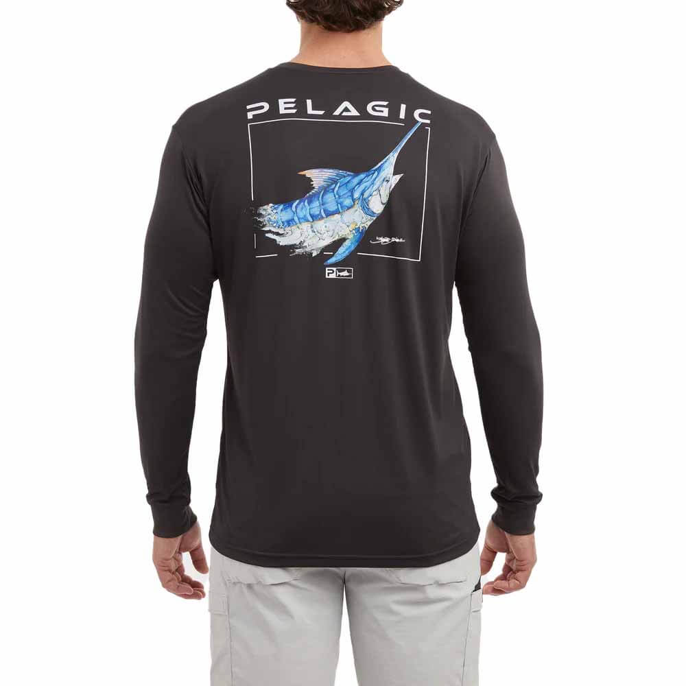 Pelagic Black Aquatek Goione Marlin Performance Fishing Shirt - Lightweight Quick-Dry UPF Sun Protection for Saltwater & Freshwater Fishing