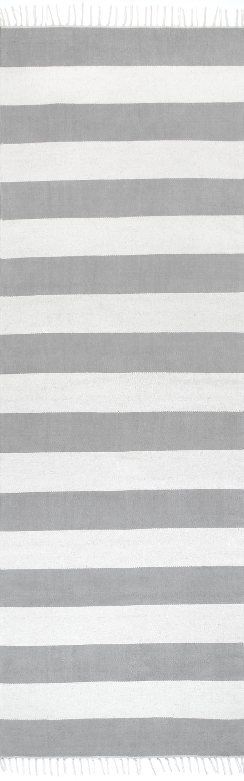 Striped Flatweave Tassel Area Rug - Soft Indoor/Outdoor Awning Rug in Grey | Perfect for Living Room, Bedroom, Patio & Deck Decor