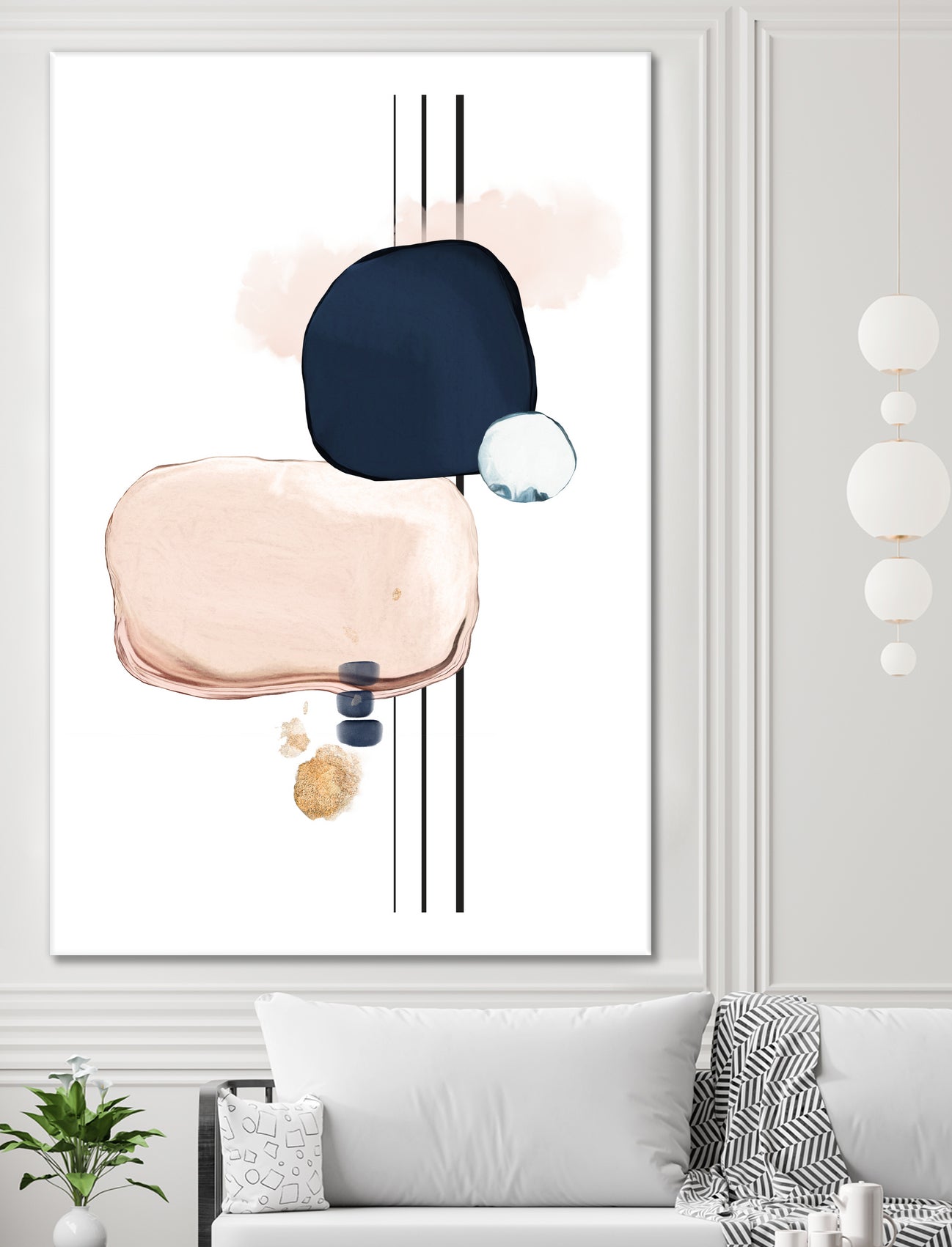 Abstract Art Print - Blush and Navy Blue Modern Wall Decor for Living Room, Bedroom, Office | Perfect for Home Decor, Gift Giving & Interior Design