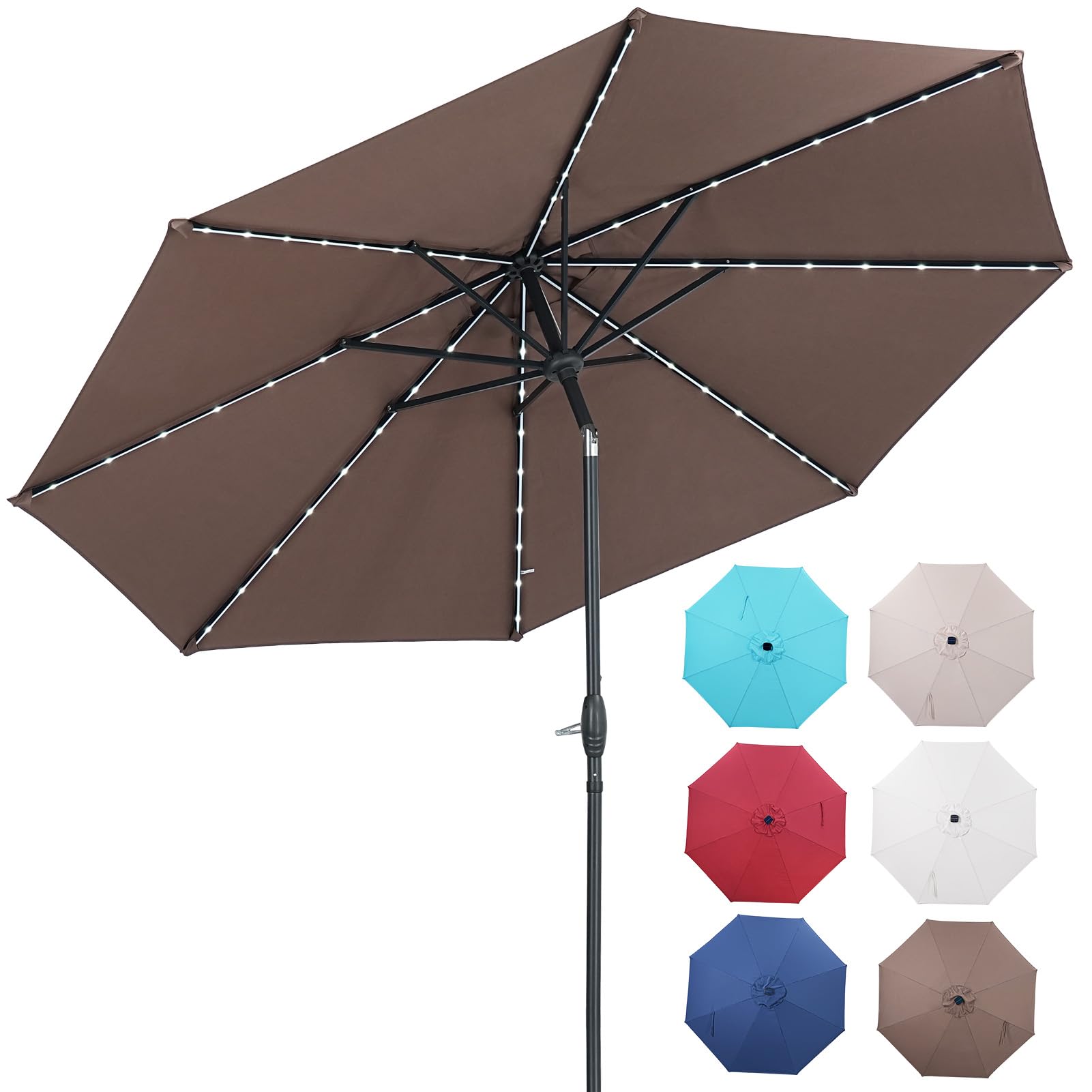 10ft Solar LED Patio Umbrella with Lights - Outdoor Cantilever Umbrella with Easy Crank & Tilt Mechanism for Garden, Poolside, Deck, Backyard - Perfect for Lounging, Dining & Outdoor Entertaining