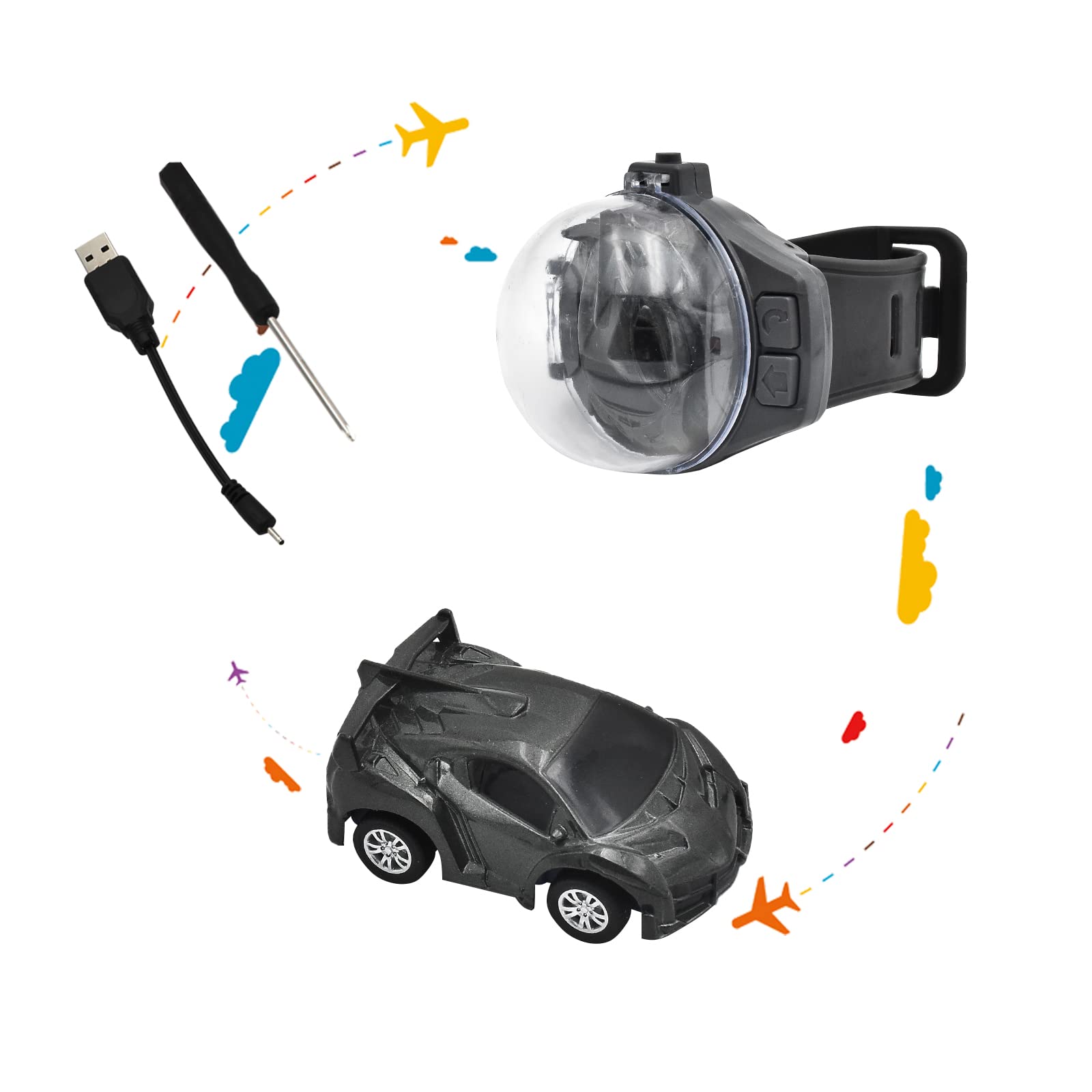 2022 New Mini Remote Control Car Watch Toy - 2.4GHz Detachable Wrist Racing Car for Kids, USB Rechargeable RC Toy Car with LED Lights - Perfect Birthday Gift for Boys & Girls (Black) | Fun Indoor Play, Outdoor Racing & STEM Learning Activity