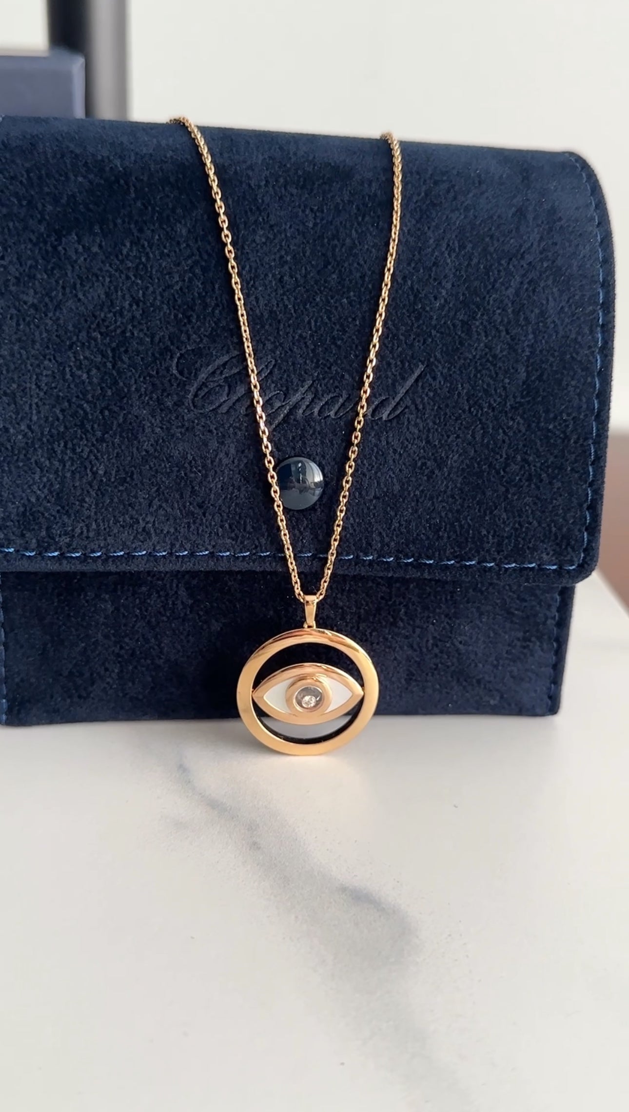 Chopard 18K Rose Gold Diamond Happy Evil Eye Pendant Necklace for Women - Luxury Jewelry Gift for Birthday, Anniversary & Special Occasions