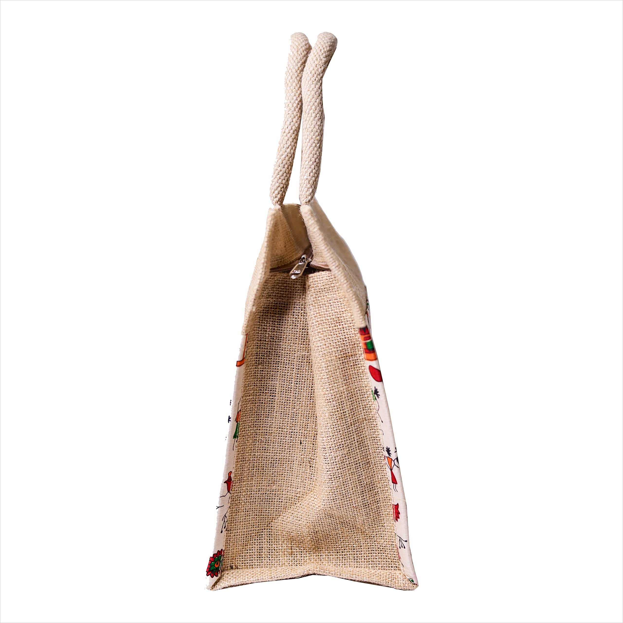Royal Printed Jute Fabric Bags - Eco-Friendly Grocery & Shopping Tote with Reinforced Zipper Handle for Men & Women - Perfect for Farmers Market, Beach Trips and Sustainable Lifestyle