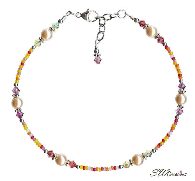 Elegant Crystal Hibiscus Pearl Beaded Anklet - Adjustable Ankle Bracelet for Women, Boho Beach Jewelry - Perfect for Summer Vacations, Weddings & Festival Outfits