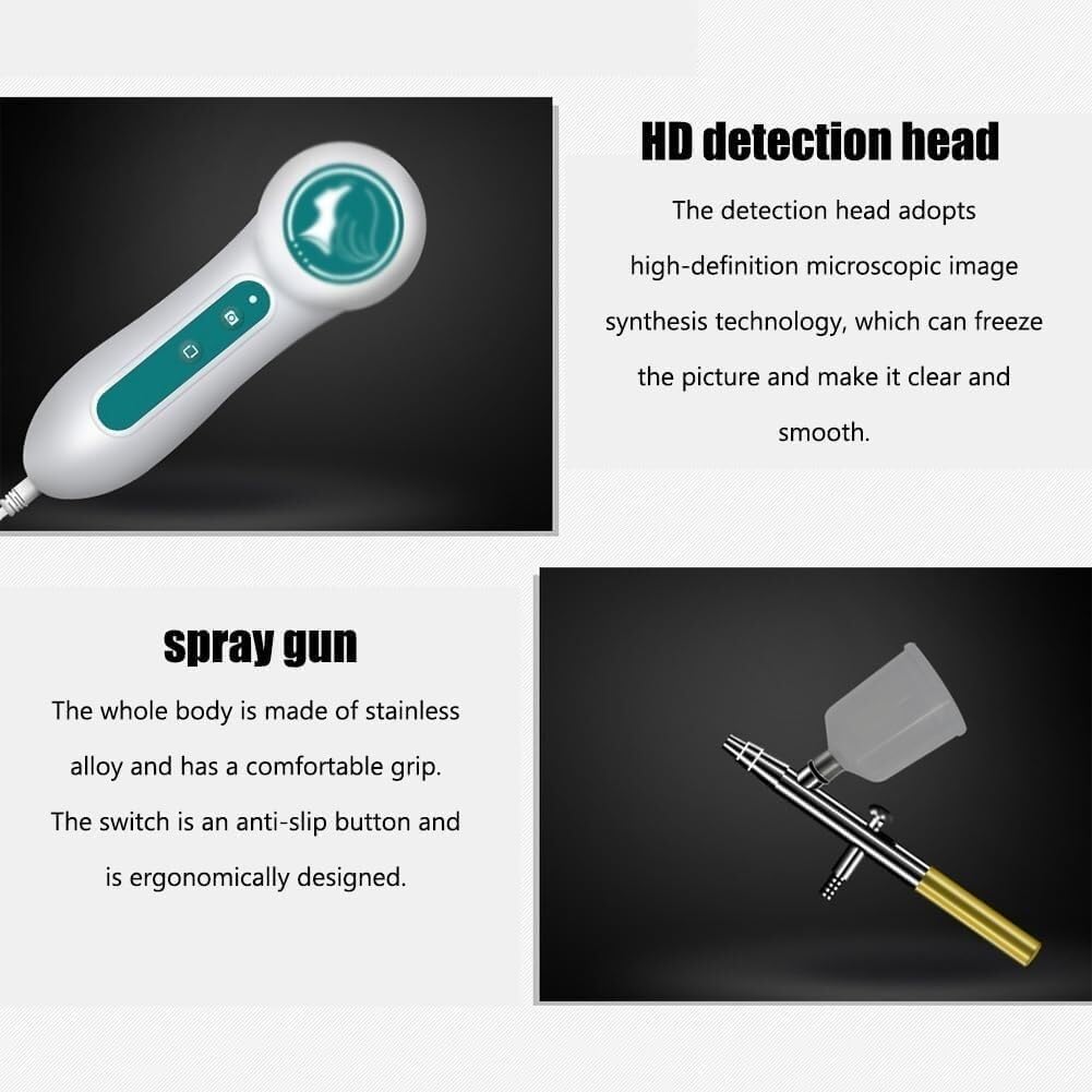 200X Hair & Skin Analyzer - 5-in-1 Hair Diagnostic Kit with Follicle Detector, Oil & Moisture Tester, Massage Comb - Professional Hair Loss Analysis for Dryness, Flexibility & Scalp Health (8 Inch) - Perfect for Salons, Home Hair Care & Scalp Treatment