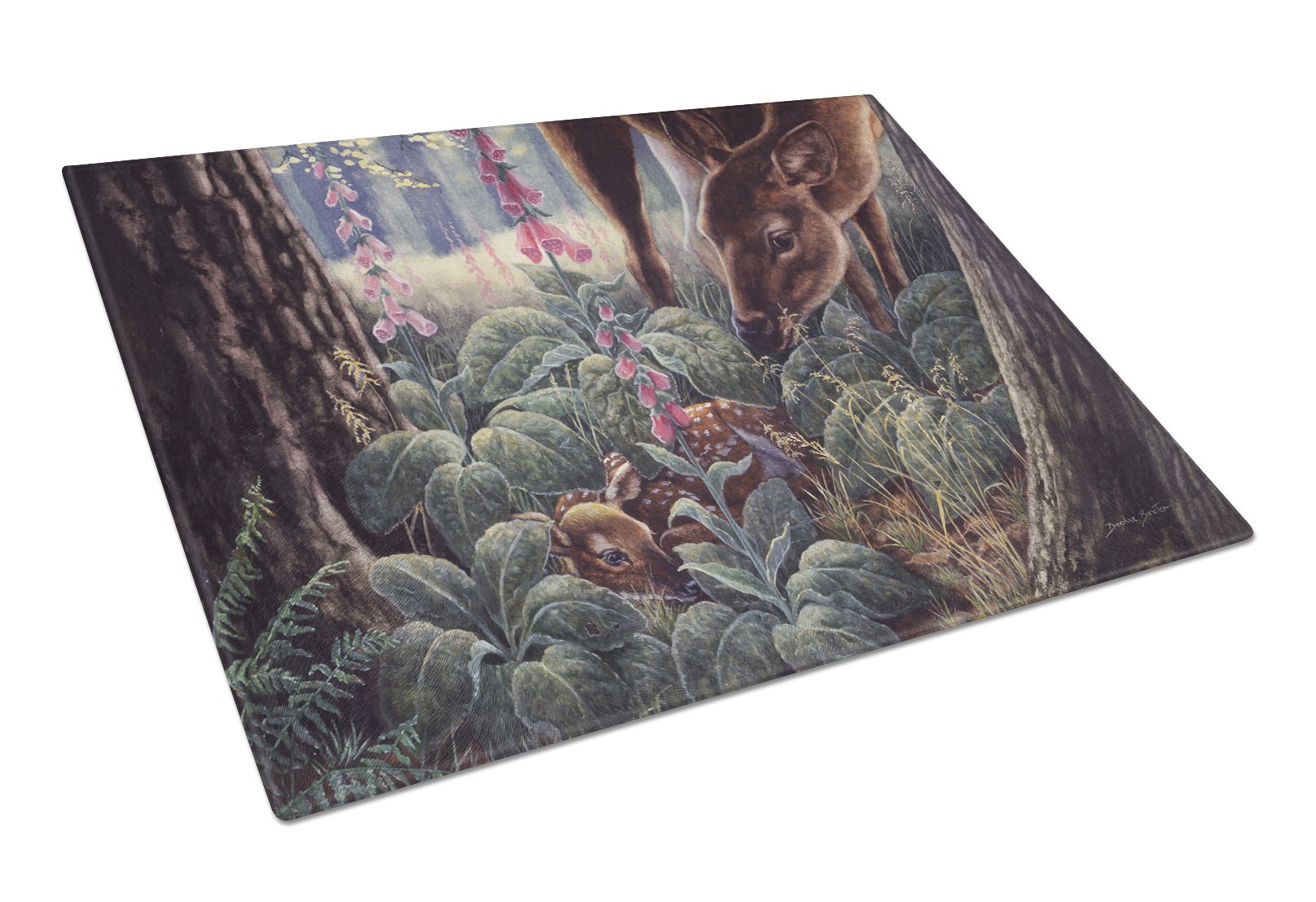 Caroline's Treasures BDBA0259LCB Large Tempered Glass Cutting Board - Deer & Fawn Design, Decorative Kitchen Chopping & Serving Board for Fruits, Cheese, Charcuterie - Perfect for Holiday Entertaining & Gifts