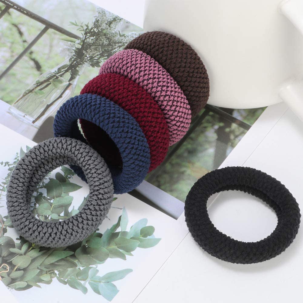 12 PCS Thick Hair Ties for Women & Girls - Soft Seamless Non-Slip Elastic Hair Bands for Ponytails & Headbands - Perfect for Thick, Heavy & Curly Hair - Great for Workouts, Yoga, School & Everyday Use