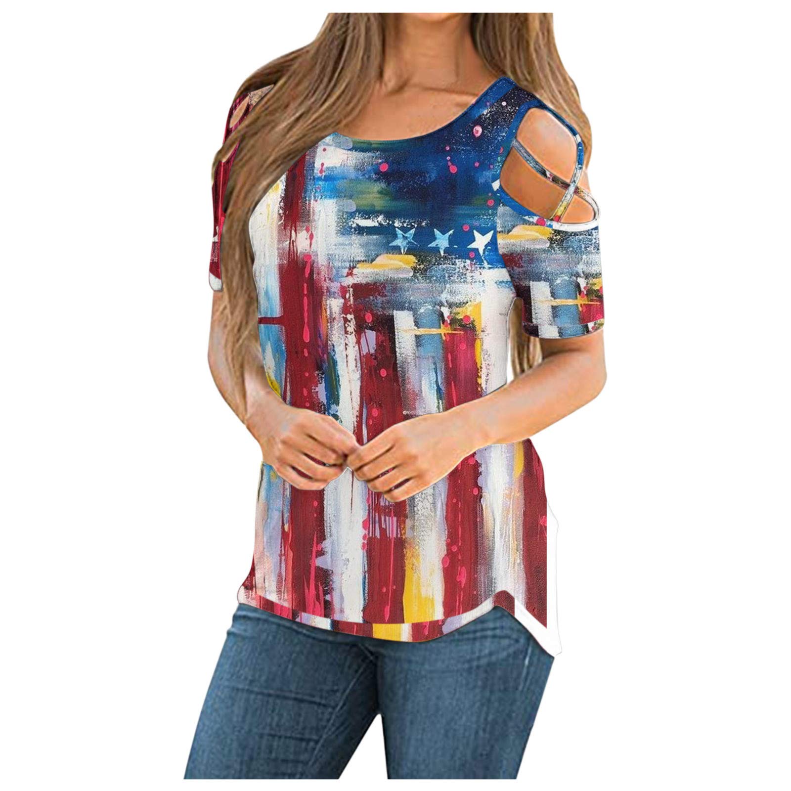 Soyienma Women's Summer Casual Short Sleeve Printed T-Shirts - Loose Fit Tunic Blouse Tops for Everyday Wear & Vacation Outfits