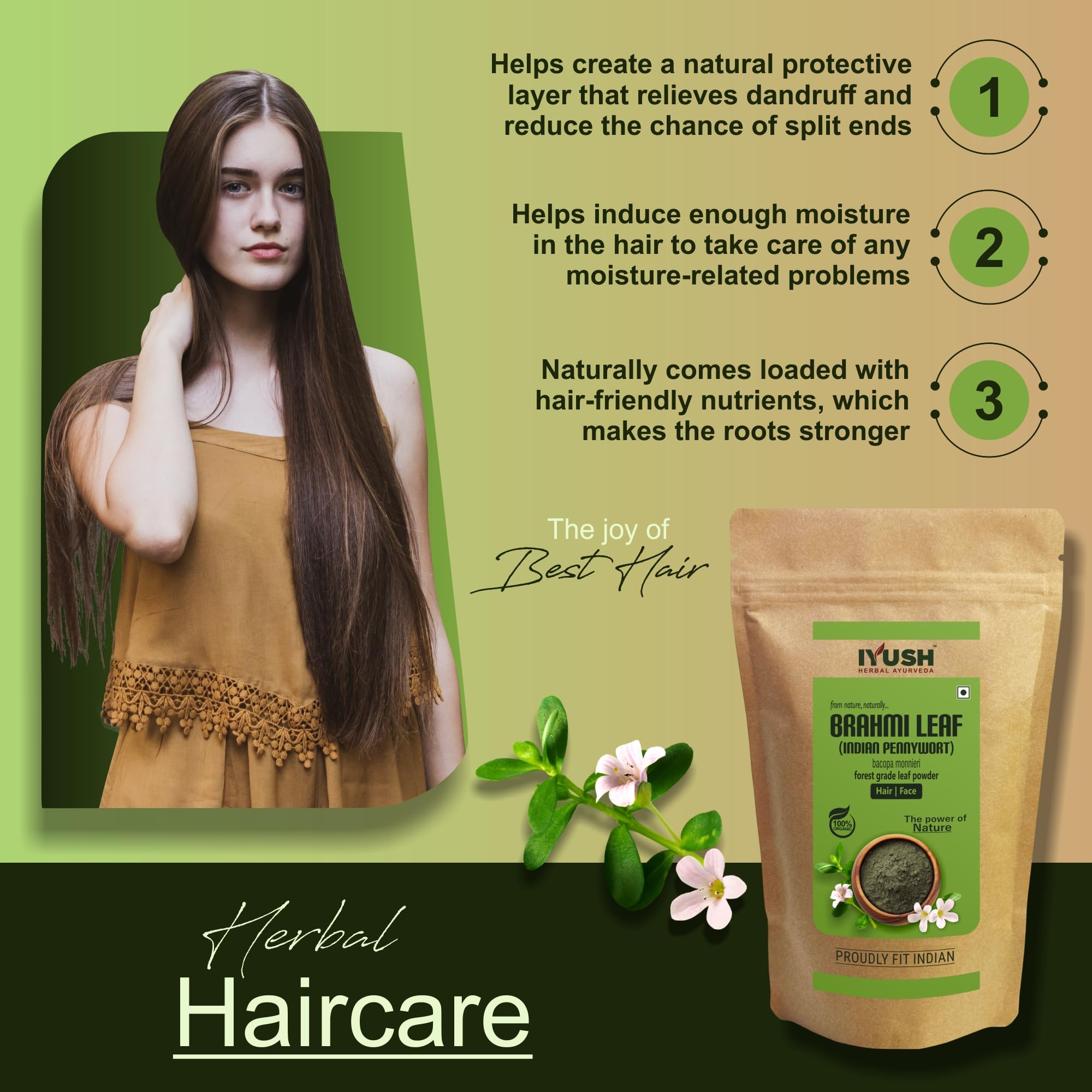 Organic Brahmi Powder (Bacopa Monnieri) 400g - Ayurvedic Herbal Supplement for Hair Growth & Volume - Promotes Thicker, Healthier Hair - Perfect for Hair Masks, Scalp Treatments & Natural Hair Care Routines