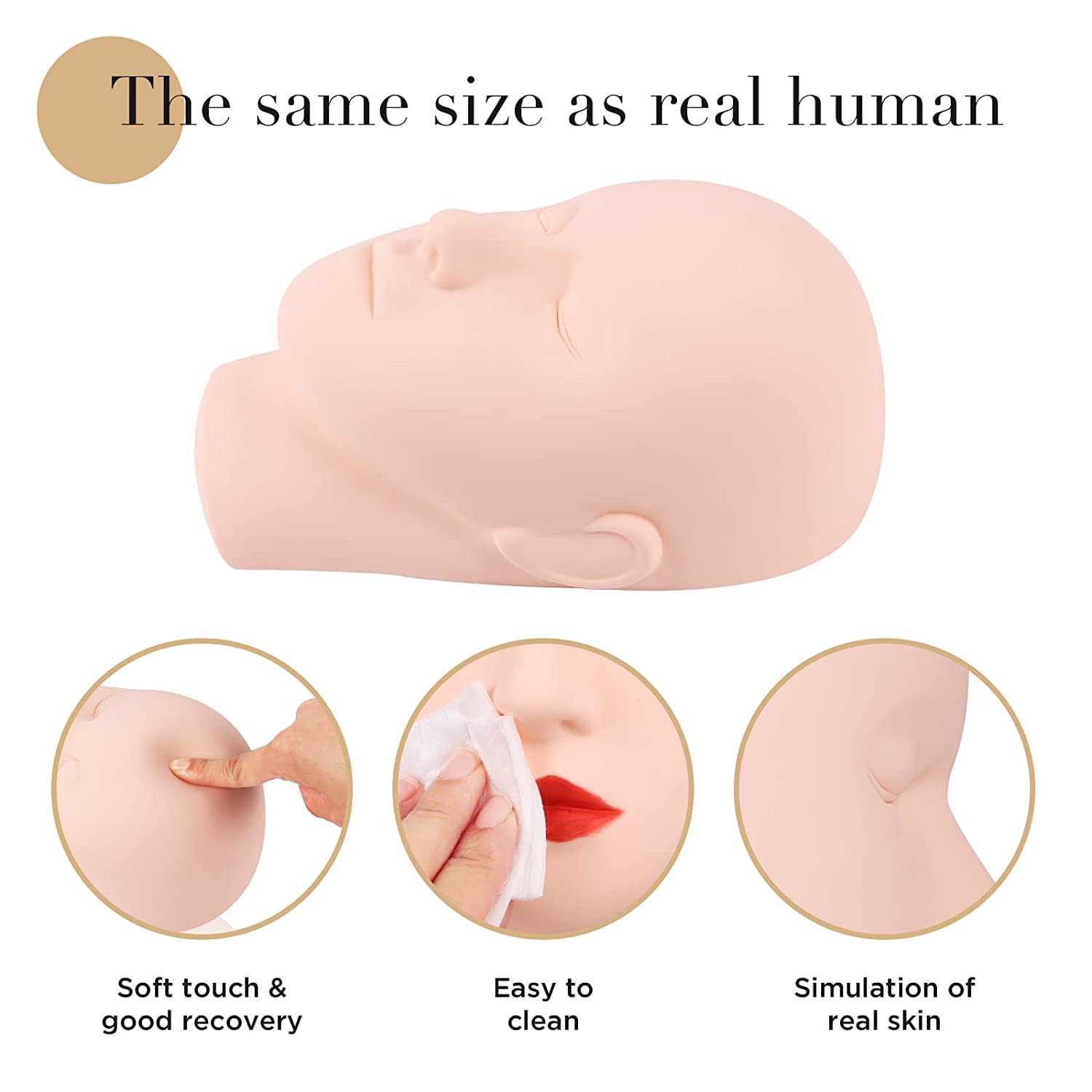 RITZPRIME Professional Makeup & Lash Extension Training Head - Soft Touch Silicone Cosmetology Practice Head for Students & Artists - Easy Clean with Skincare Oil - Perfect for Salon Training, Beauty School & Home Practice