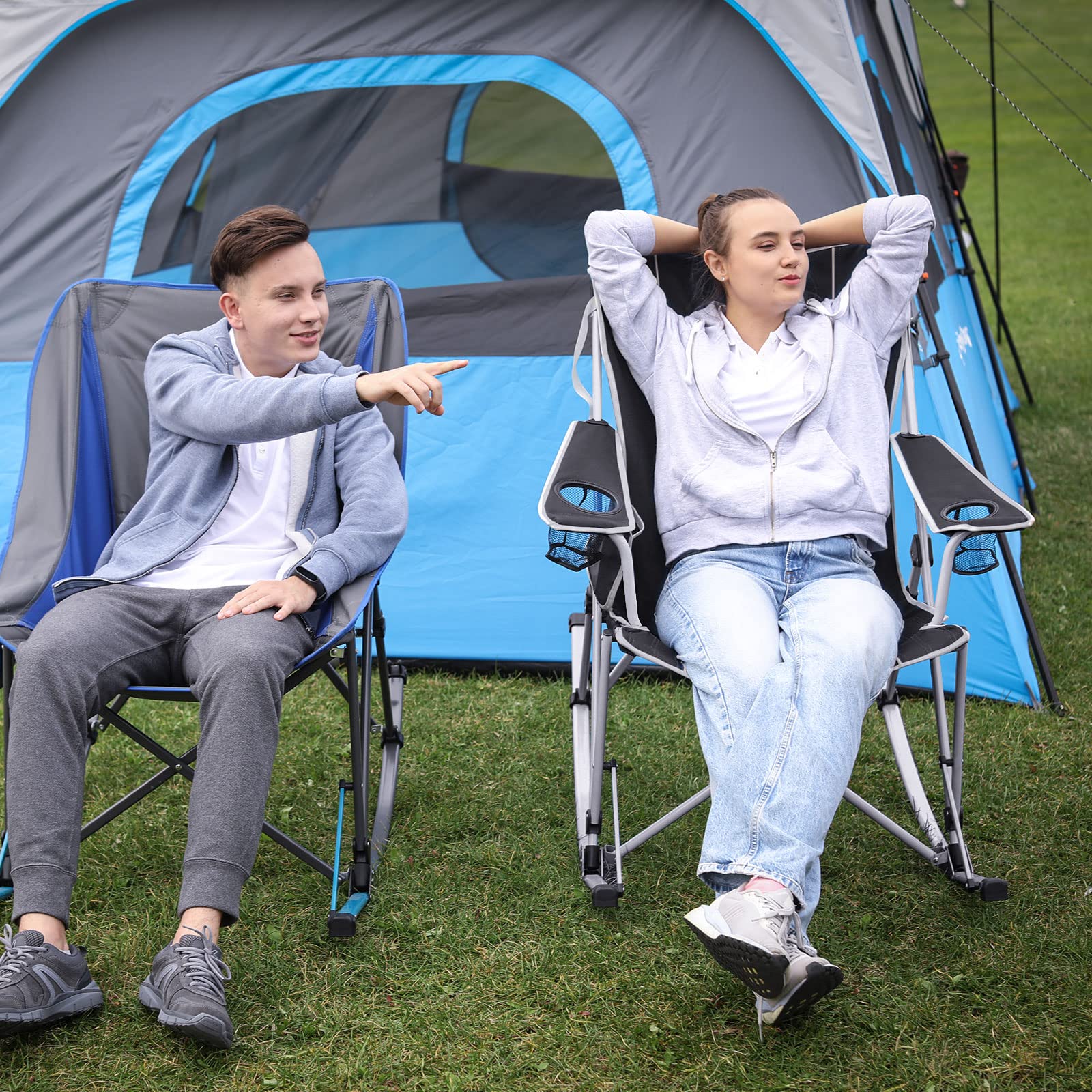Portable Folding Rocking Chair for Adults - Lightweight Camping Chair for Outdoor, Beach, Travel, Picnic & Patio - Comfortable Foldable Rocker for Relaxing in Backyard, Garden or Lakeside (BlackGrey)