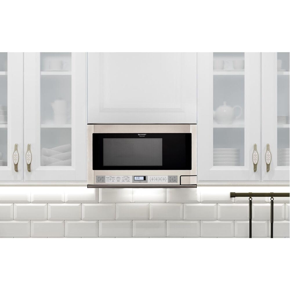 Sharp R-1214 1.5 Cu Ft 1100W Stainless Steel Countertop Microwave Oven - Perfect for Small Kitchens, Dorms & Office Break Rooms