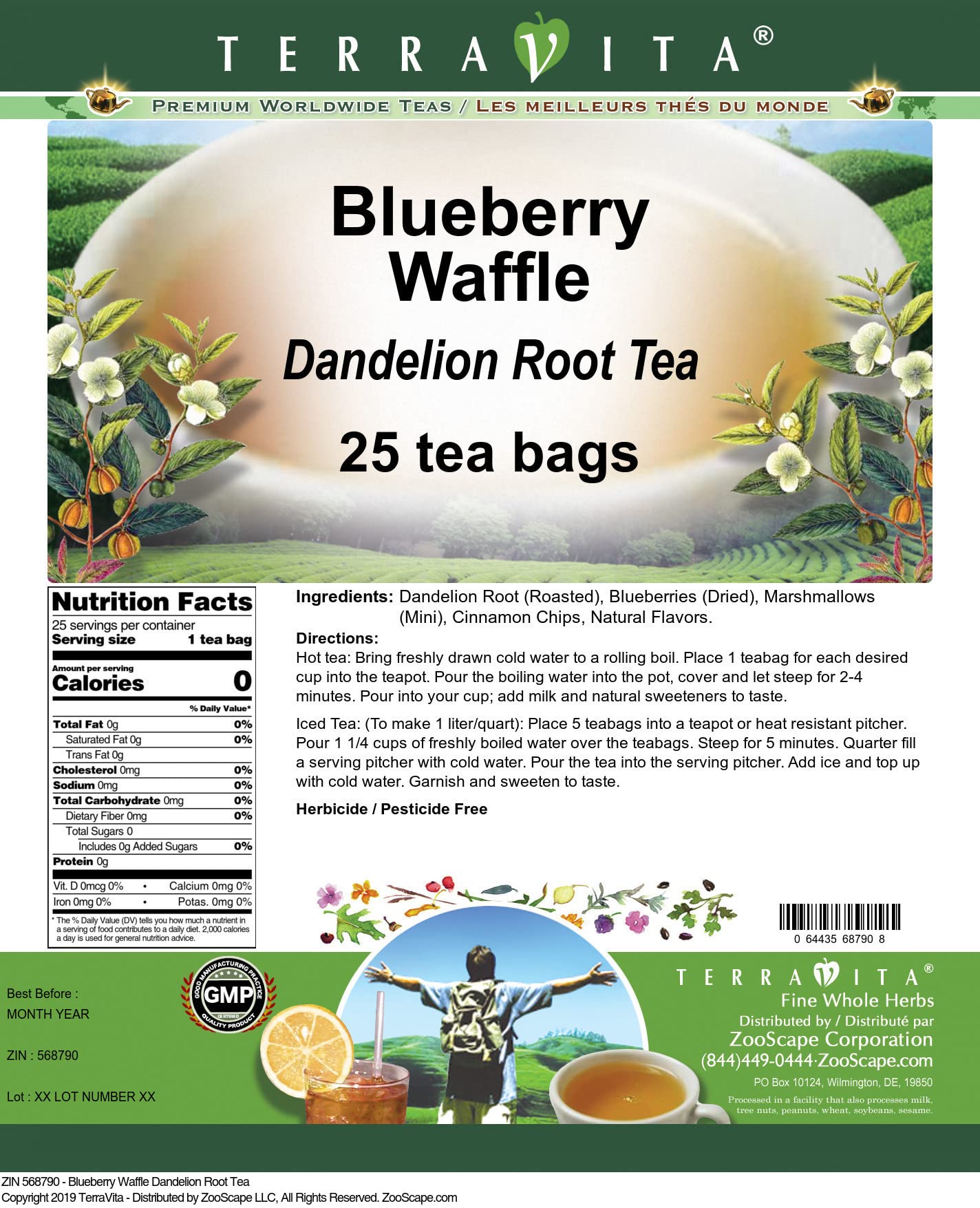 Organic Blueberry Waffle Dandelion Root Tea - 3 Pack (75 Tea Bags Total) | Caffeine-Free Herbal Tea for Relaxation & Digestion | Perfect for Morning Routine, Afternoon Break & Evening Wind-Down