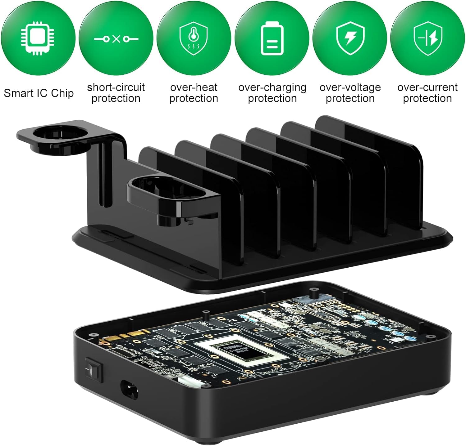 100W 6-Port USB Charging Station with 3 PD Fast Charge Ports - Multi-Device Charger for iPhone, iPad, Samsung Phones & Apple Watch (Watch Charger Sold Separately) | Perfect for Home, Office & Travel Use