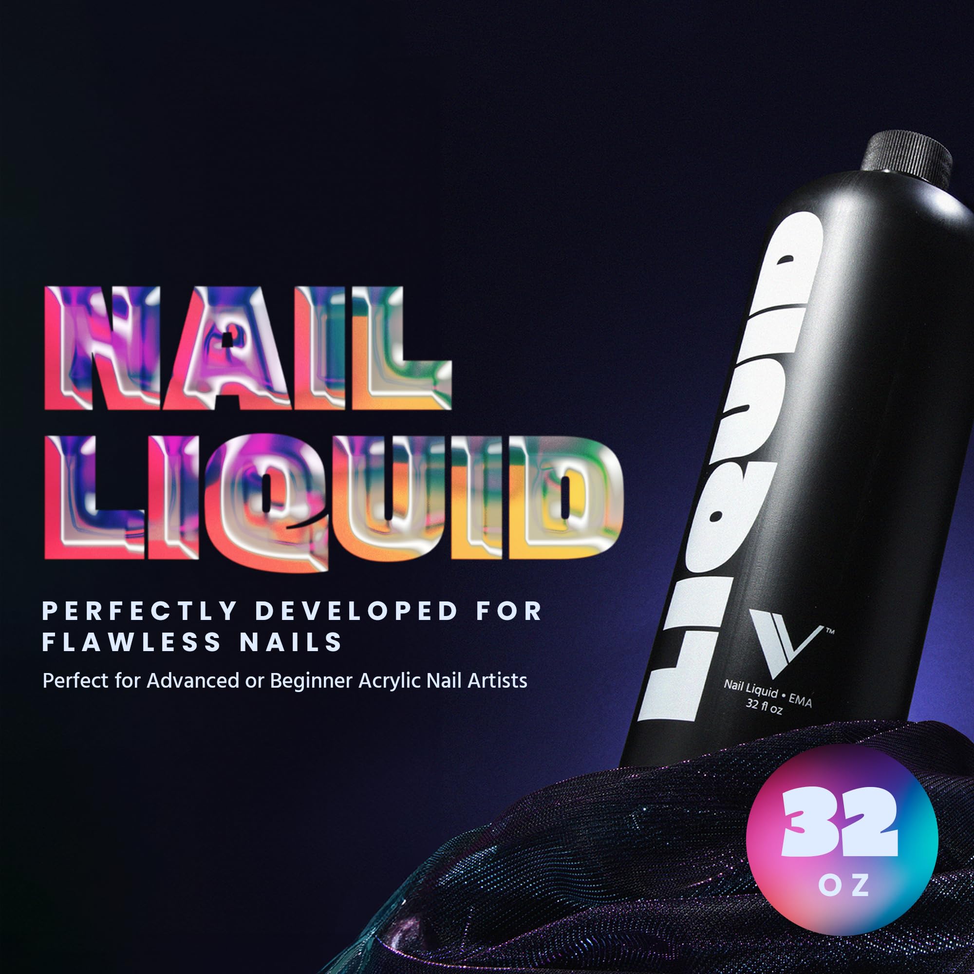 V Beauty Pure Monomer Acrylic Nail Liquid - Professional HEMA-Free Nail Monomer Solution for Smooth & Glossy Finish (32oz) - Ideal for Nail Technicians, Salon & Home Manicure/Pedicure - Perfect for Acrylic Nail Extensions & Nail Art Designs