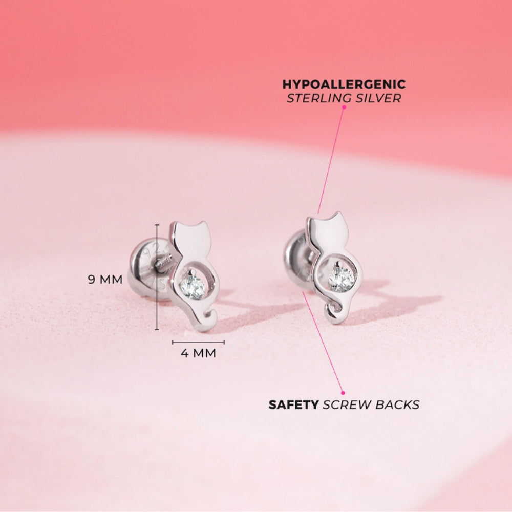 CZ Kitty Friend Stud Earrings for Girls - Cute Cat Jewelry Gift for Kids & Teens - Perfect for Birthdays, Parties & Everyday Wear